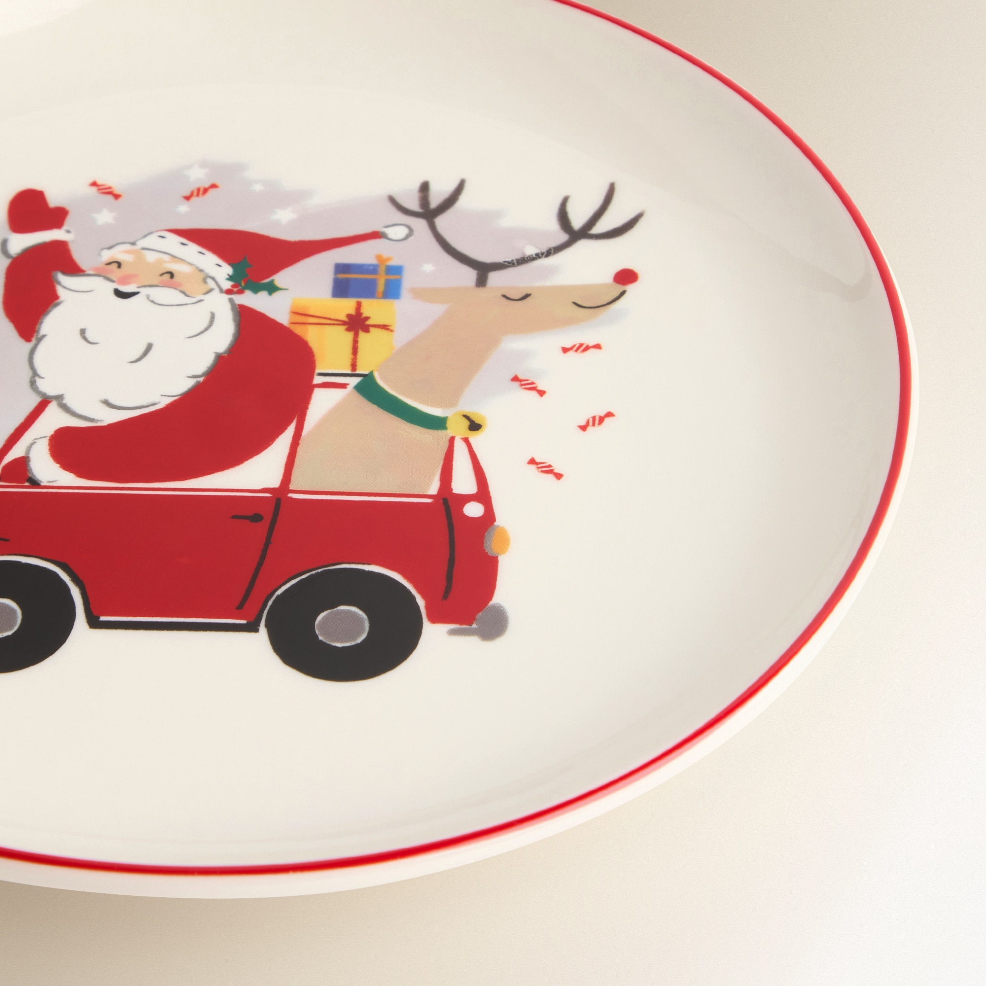 Plato de postre Papá Noel Navidad Rojo-4