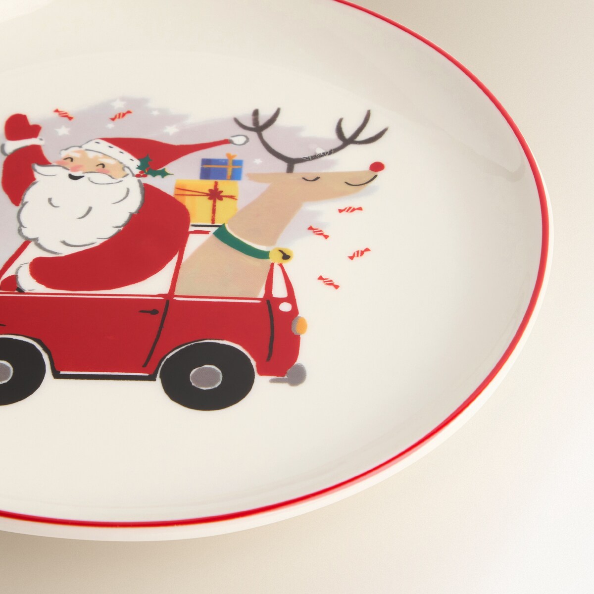 Plato de postre Papá Noel Navidad Rojo-4