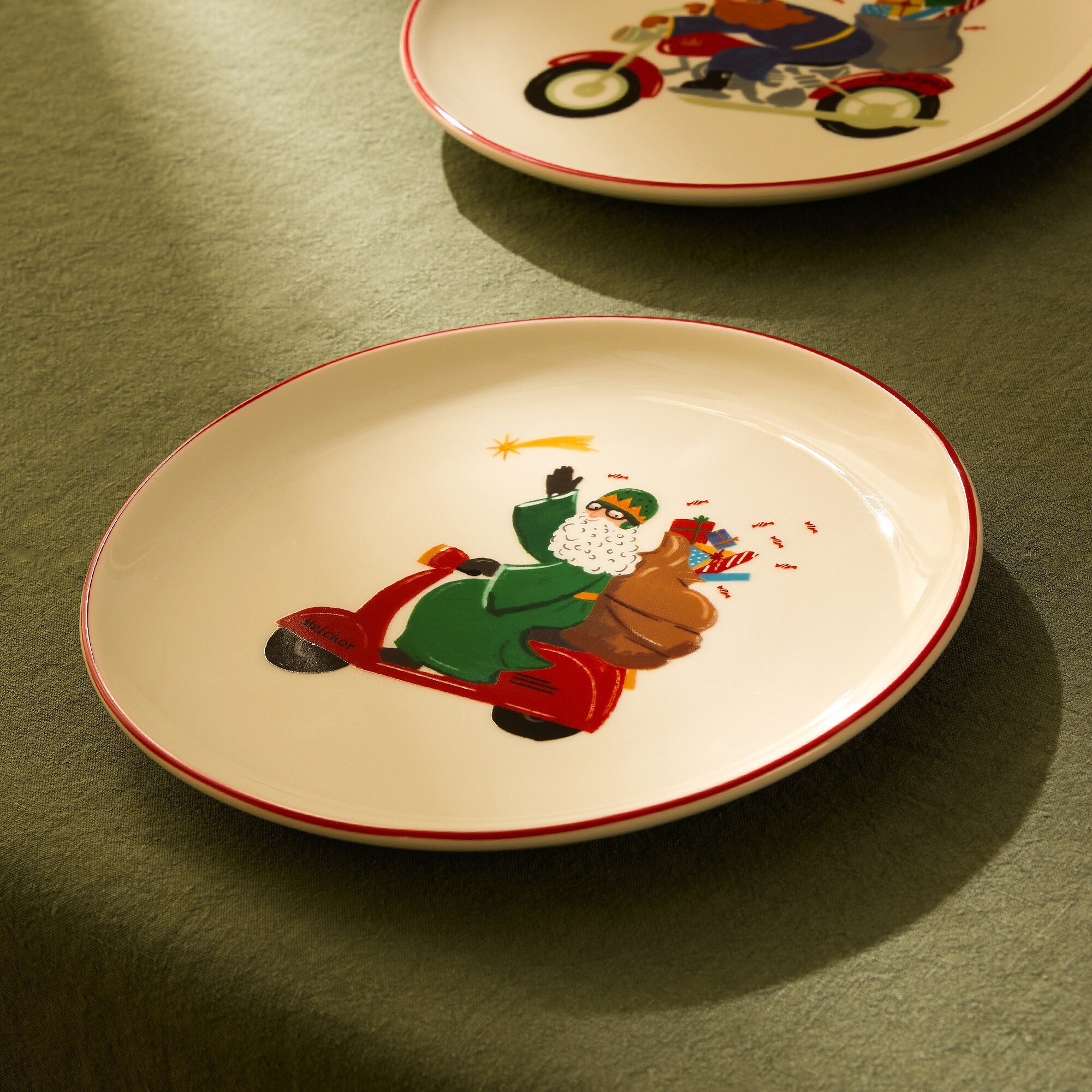 Plato de postre Rey Melchor Navidad Rojo-1