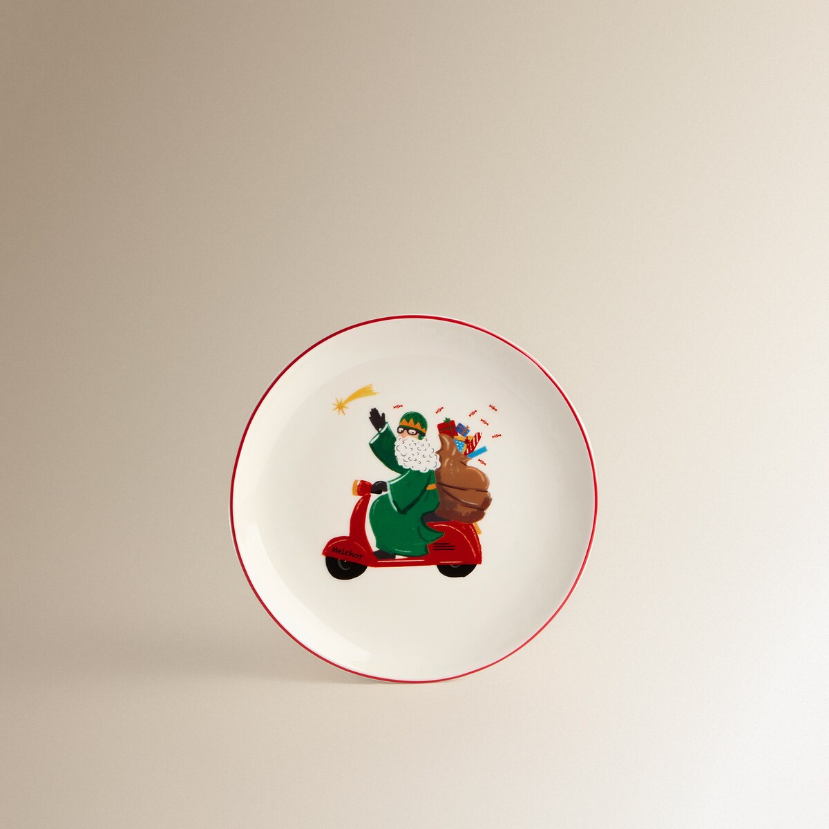 Plato de postre Rey Melchor Navidad Rojo-2