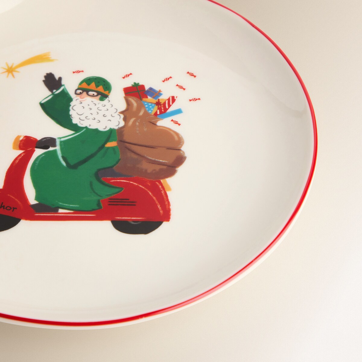 Plato de postre Rey Melchor Navidad Rojo-4