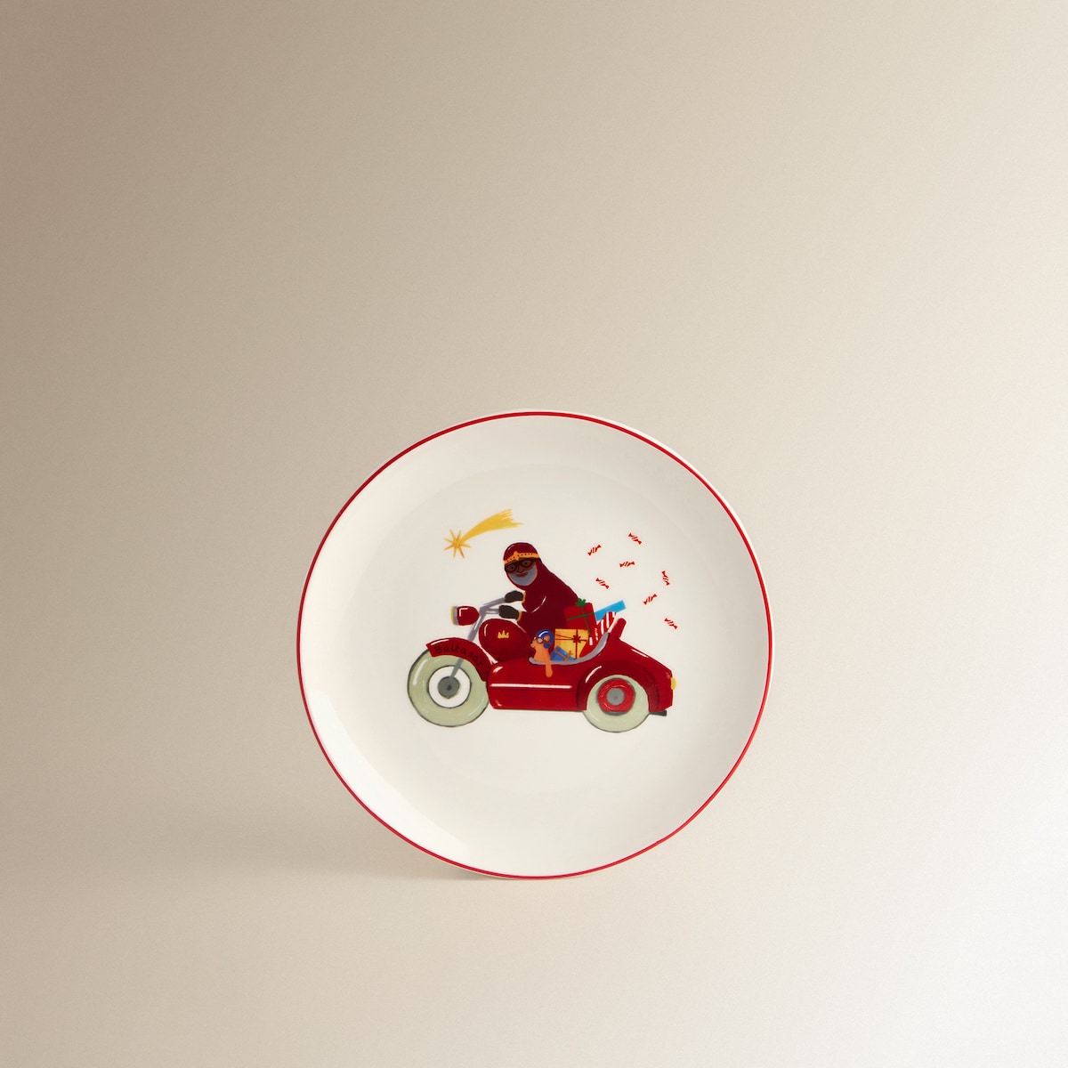 Plato de postre Rey Baltasar Navidad Rojo-2