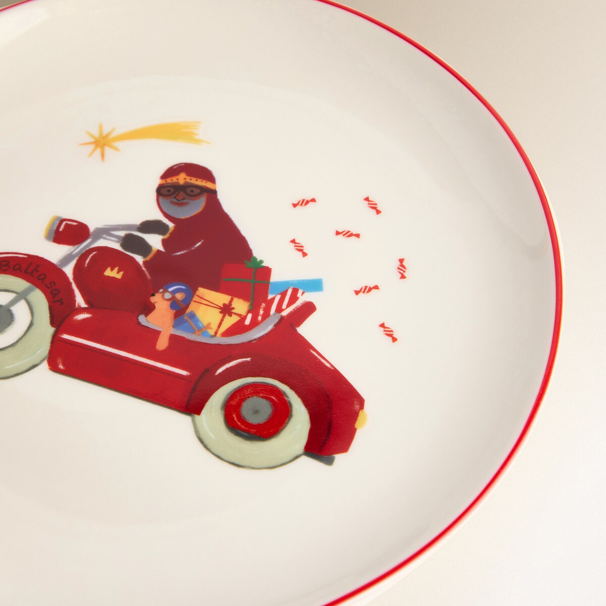 Plato de postre Rey Baltasar Navidad Rojo-4