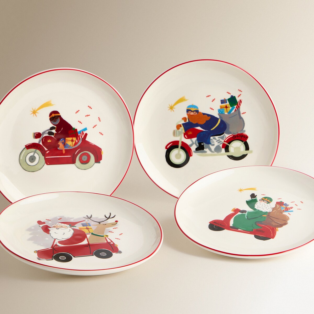 Plato de postre Rey Baltasar Navidad Rojo-5