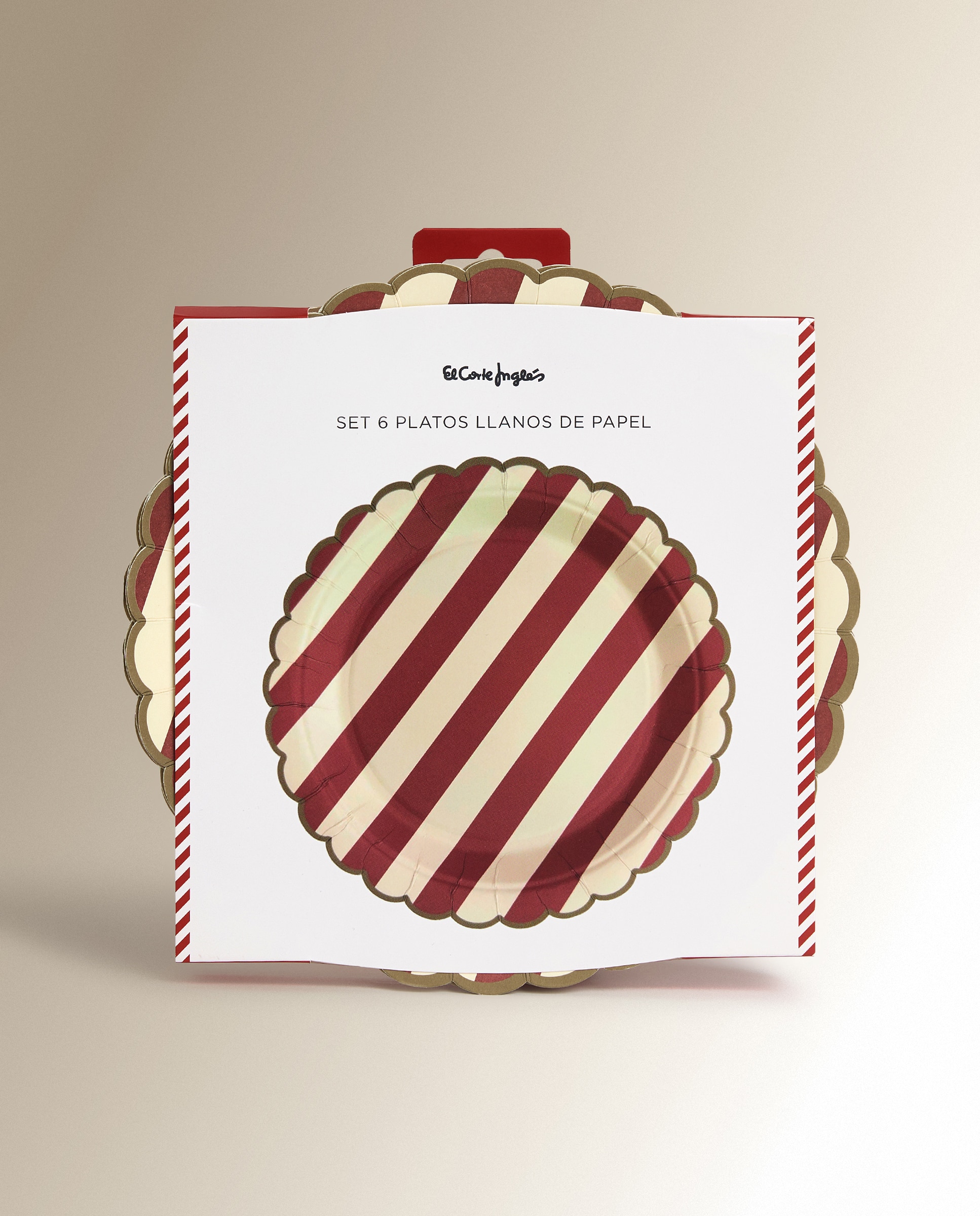 Imagen 5 de Set de 6 platos de postre desechables Rayas Clausville Navidad - Rojo Rojo