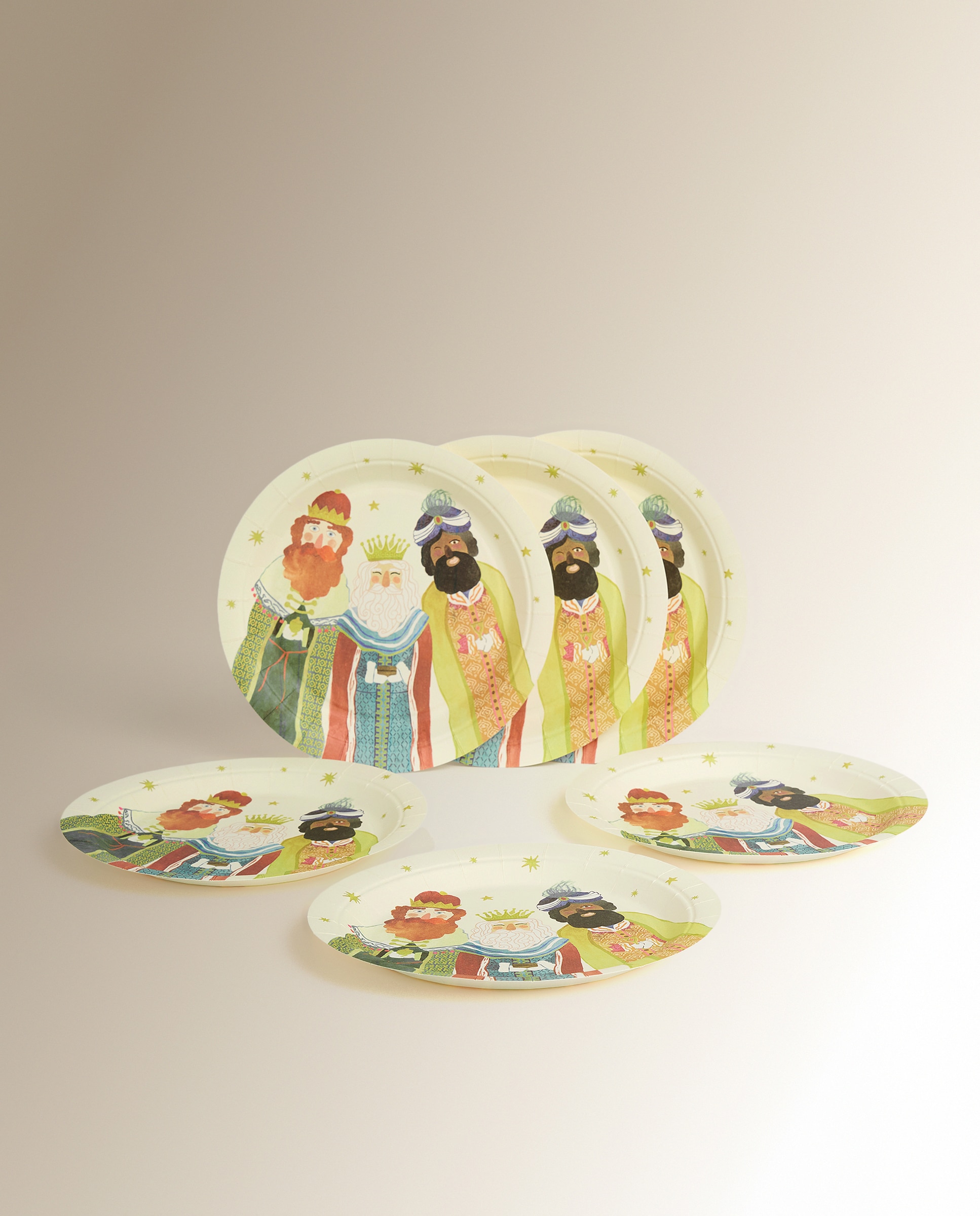 Conjunto de 6 Pratos de Sobremesa Descartáveis Reis Magos Natal Multicolor-4