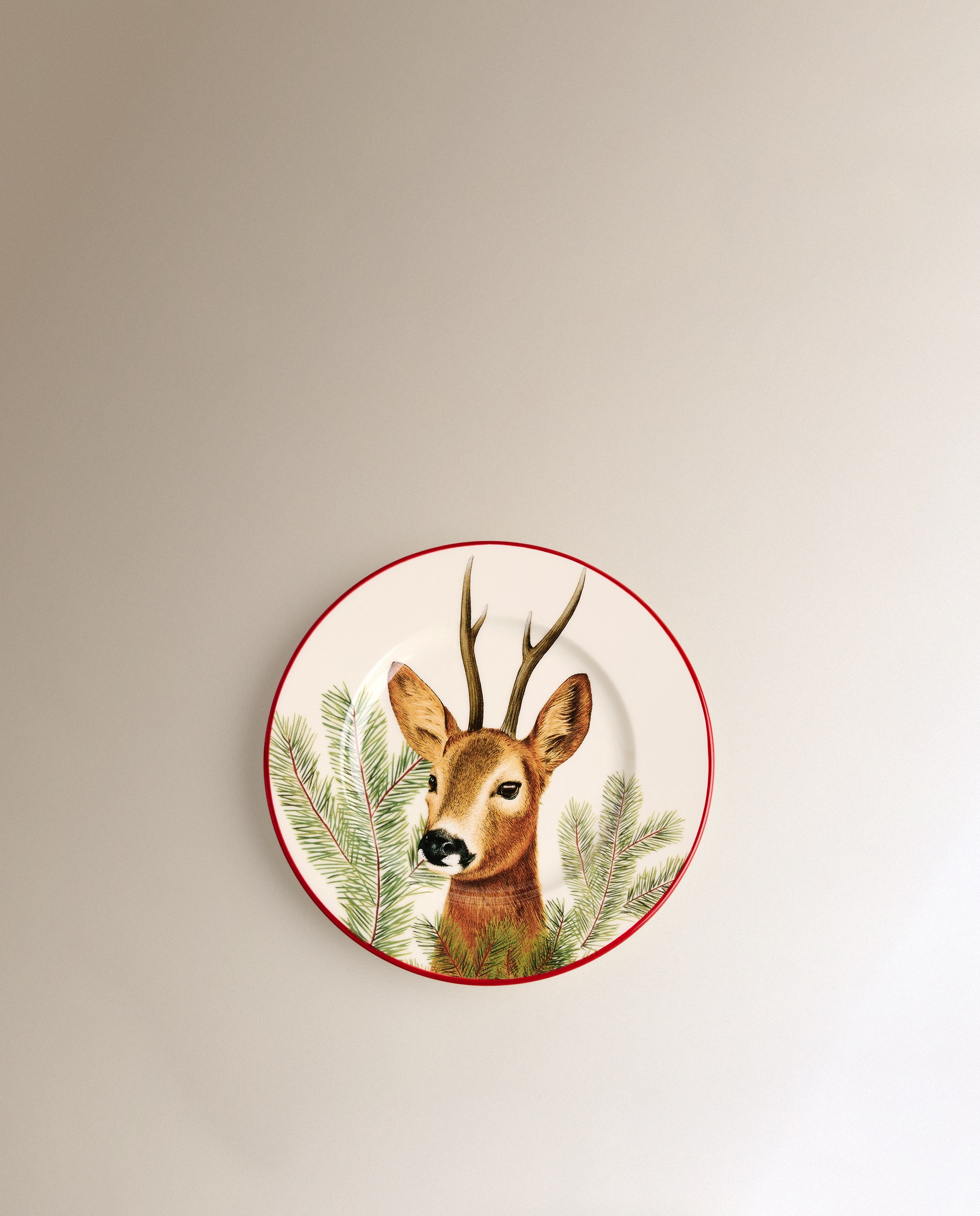 Plato de postre Corzo Holly Navidad - Crudo Crudo-2