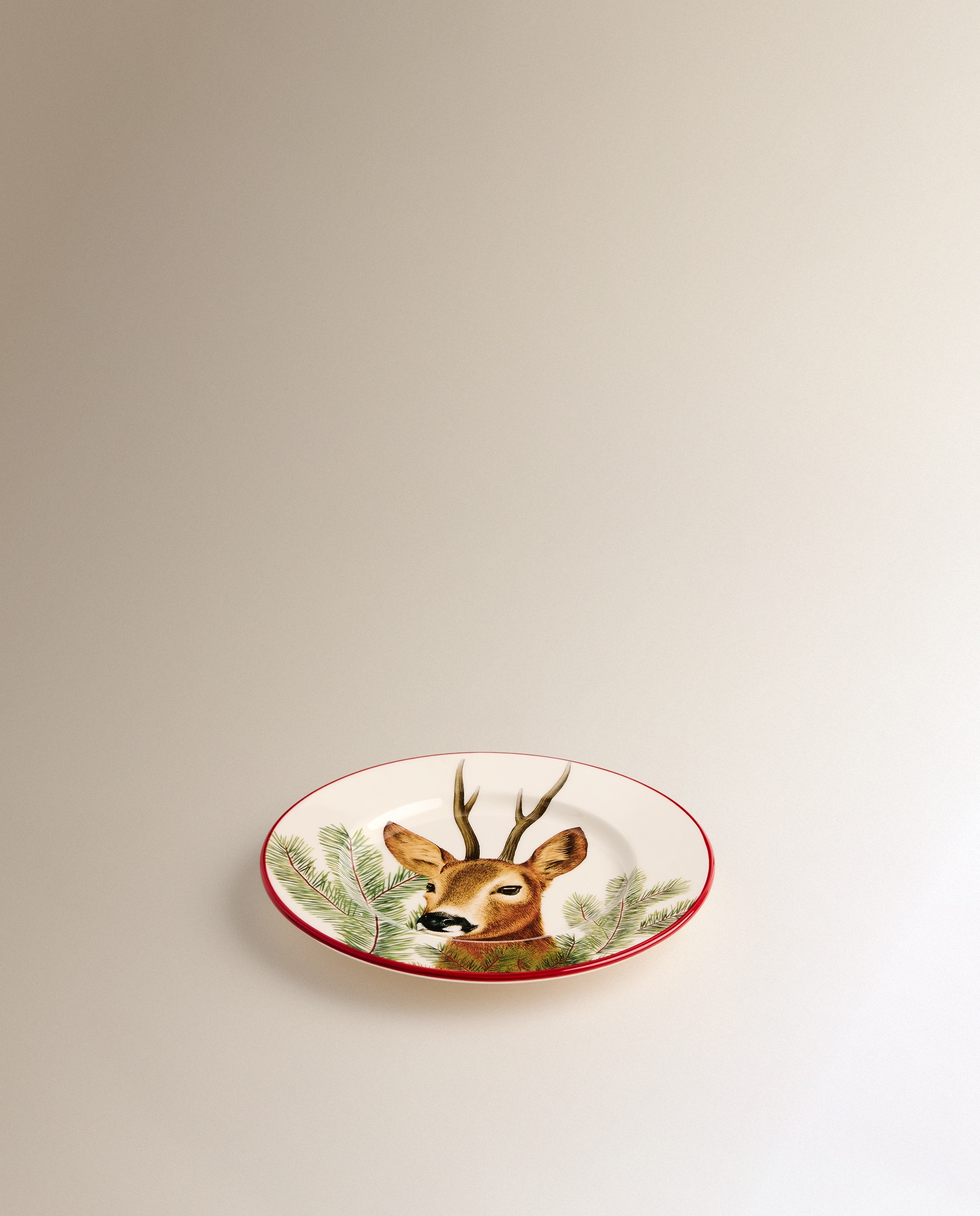 Plato de postre Corzo Holly Navidad - Crudo Crudo-3