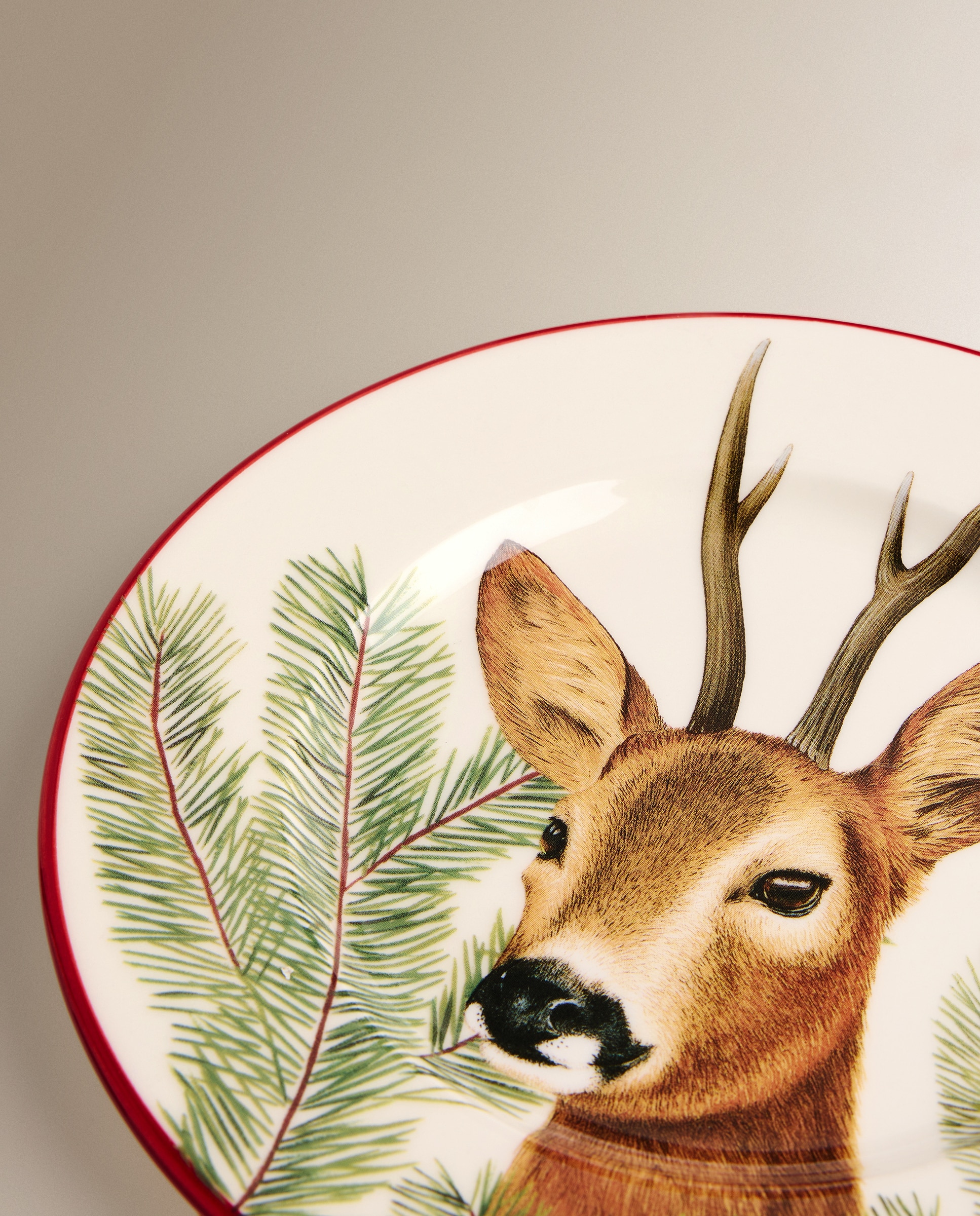 Plato de postre Corzo Holly Navidad - Crudo Crudo-4