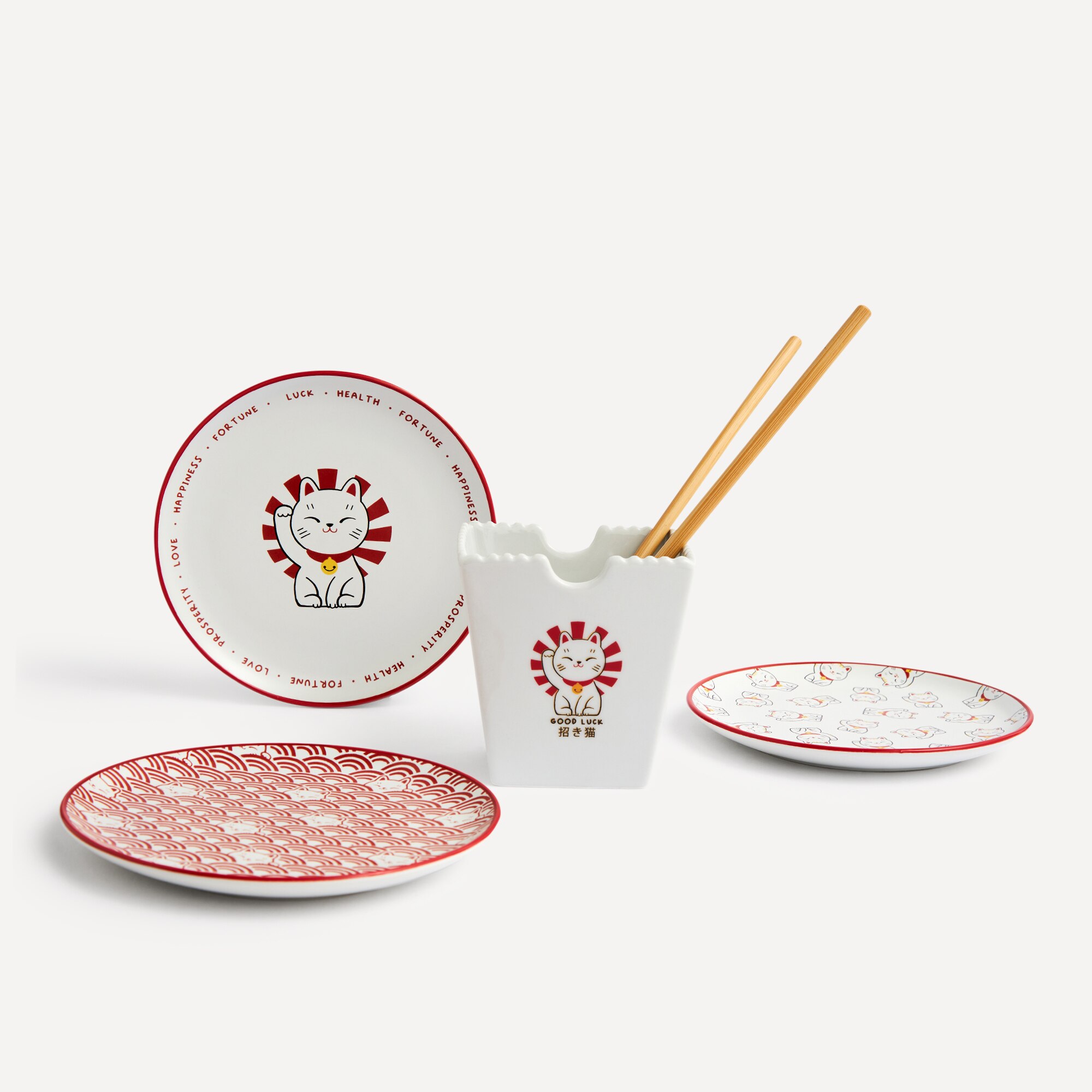 Prato de Aperitivo Gatinhos Manekineko Basics Vermelho-4