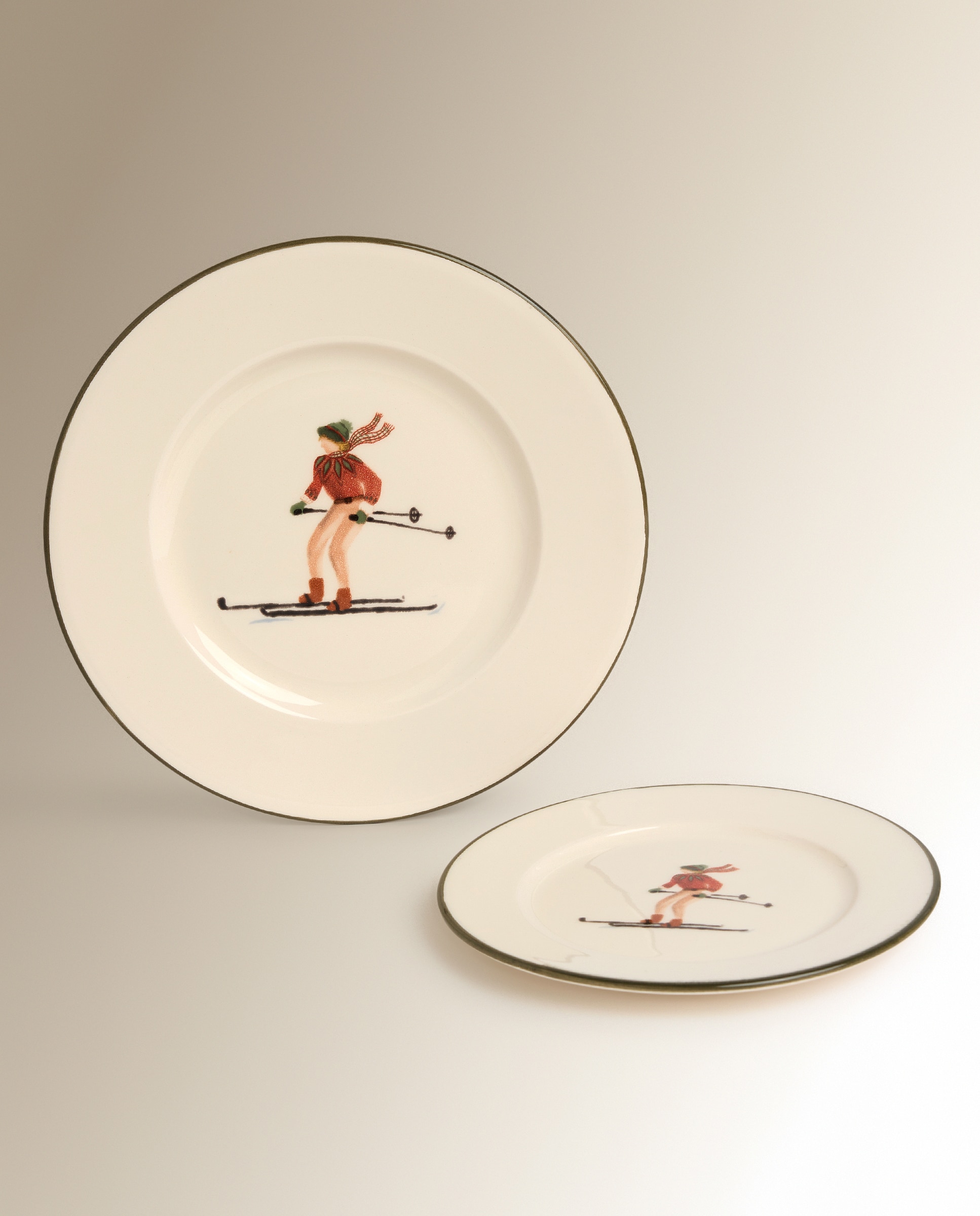 Plato de pan Esquiador verde Alpes Navidad - Blanco Blanco-5