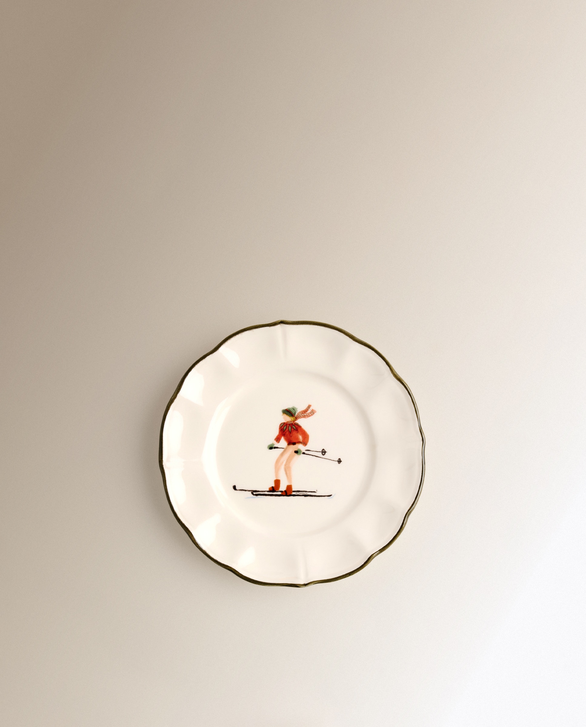Plato de pan Esquiador marrón Alpes Navidad - Blanco Blanco-2