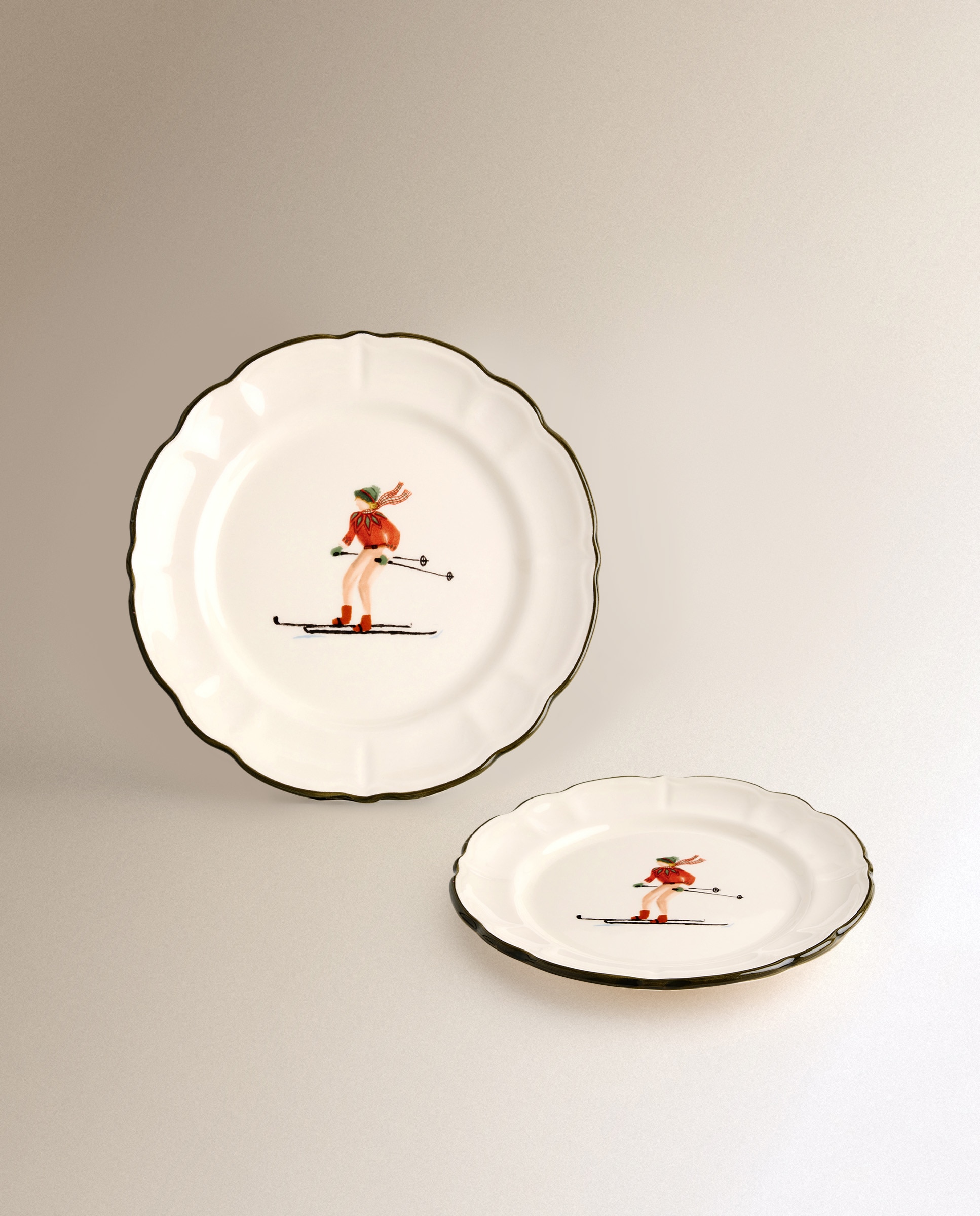 Plato de pan Esquiador marrón Alpes Navidad - Blanco Blanco-5