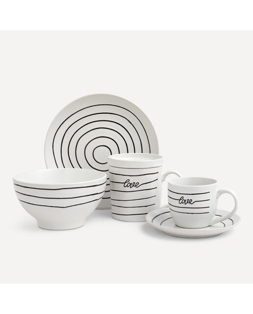 Taza de té con plato Line Basics El Corte Inglés Negro-3