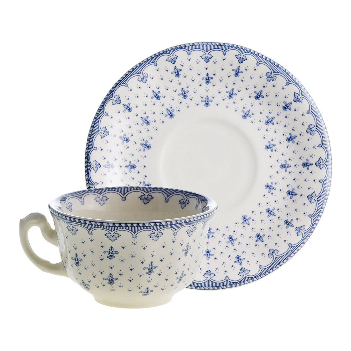 Chávena de chá com prato Flor de Lis La Cartuja de Sevilha Azul-2