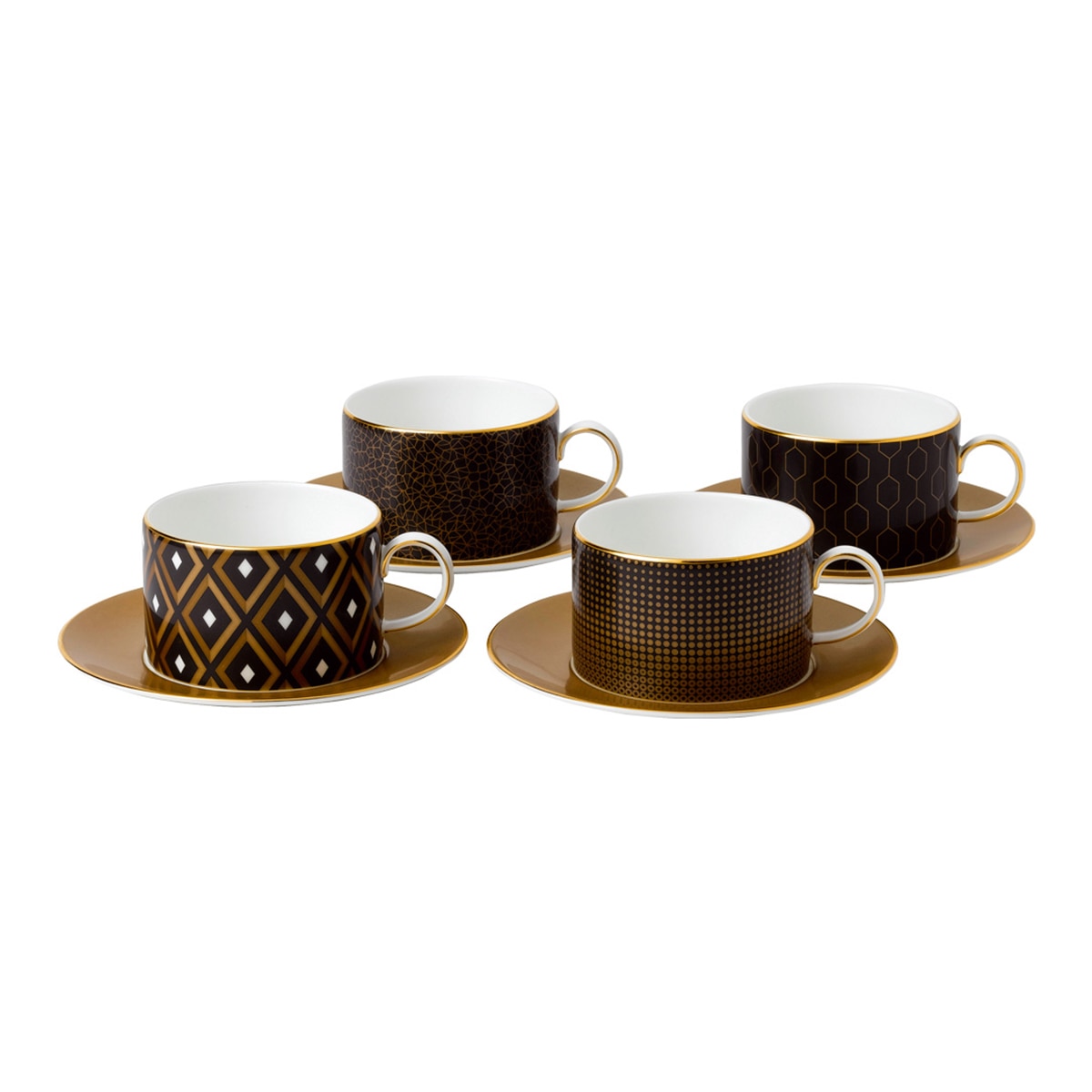 Conjunto de 4 chávenas de chá com prato Arris Preto-1