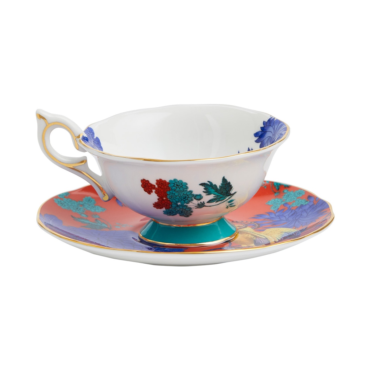 Chávena de Chá com Prato Wonderlust Golden Parrot Multicolor-2
