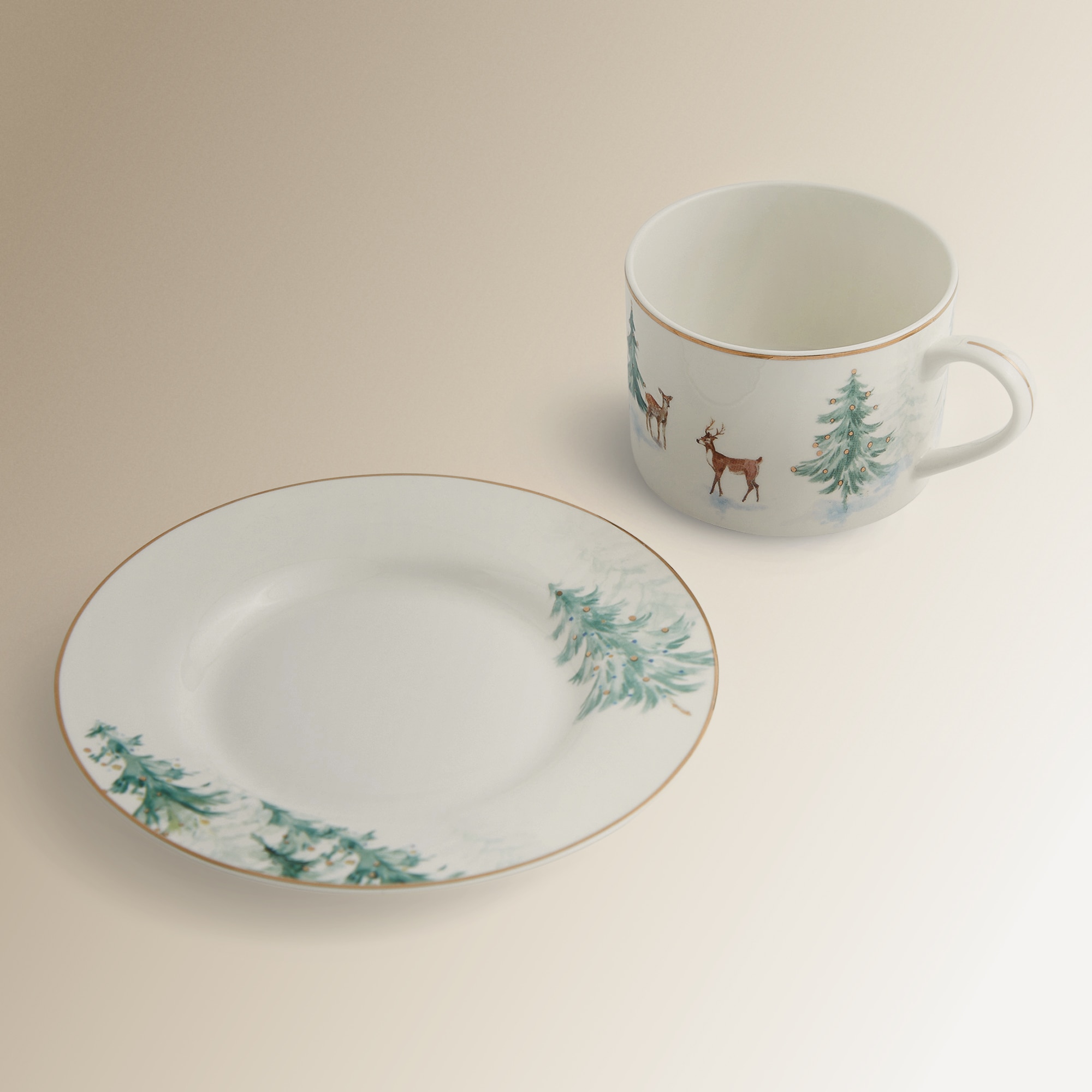 Chávena de Chá com Prato Polo Norte Natal Branco-3