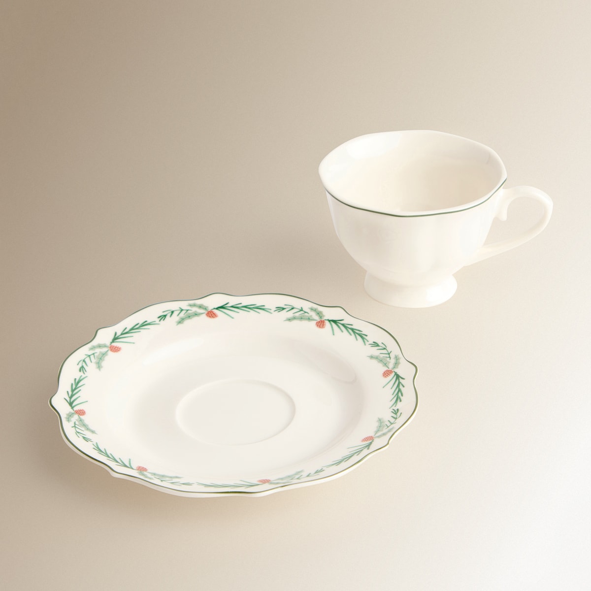 Chávena com Prato Árvore de Natal Verde-3