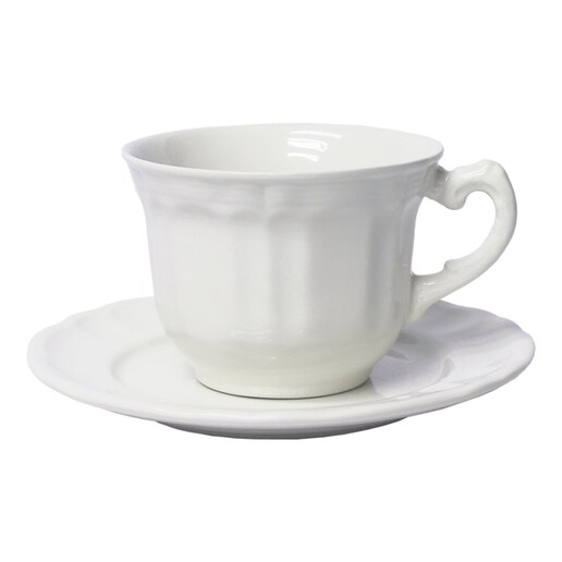 Taza de desayuno con plato Naranco Blanco San Claudio