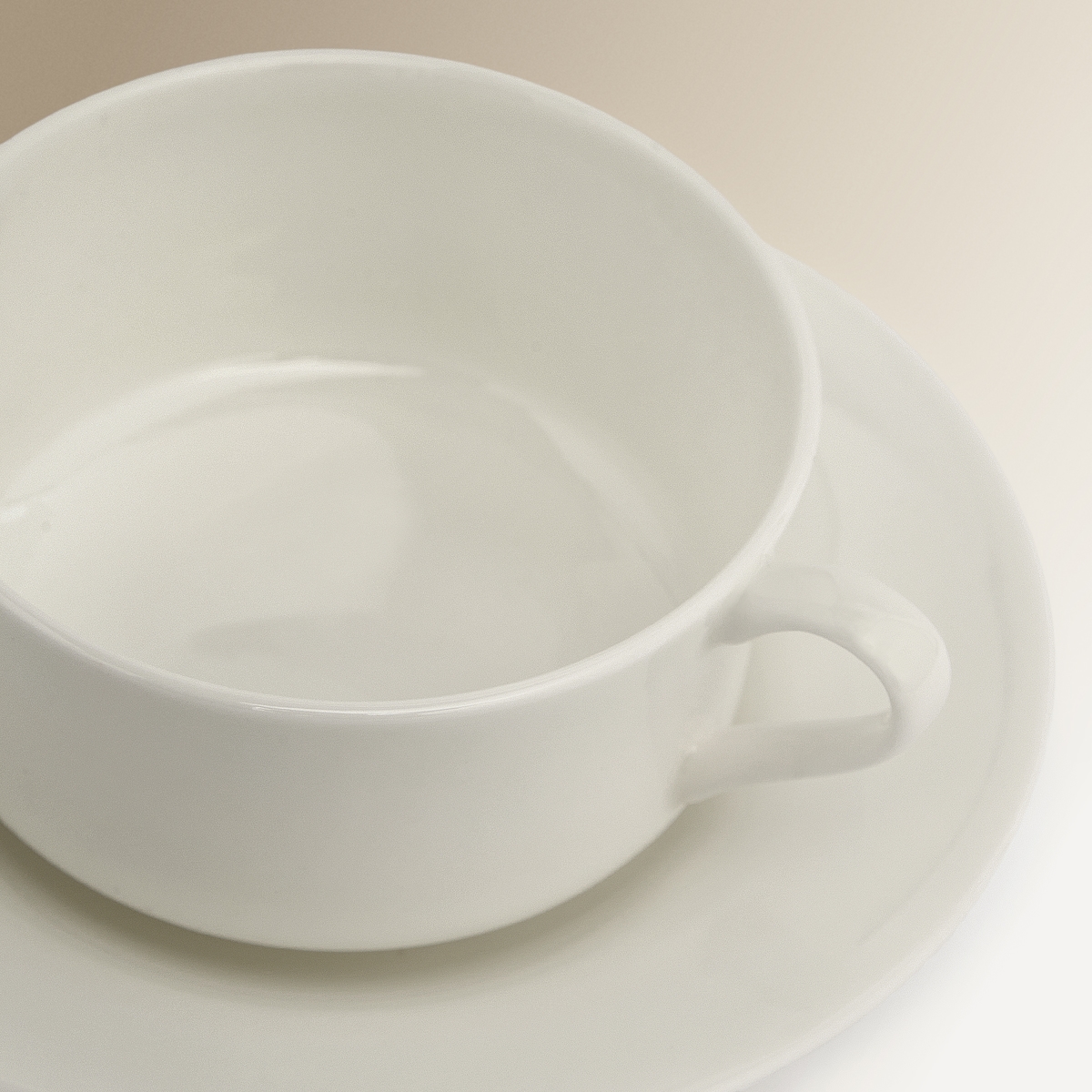 Chávena de consomé com prato redondo Bone China El Corte Inglés Branco-3