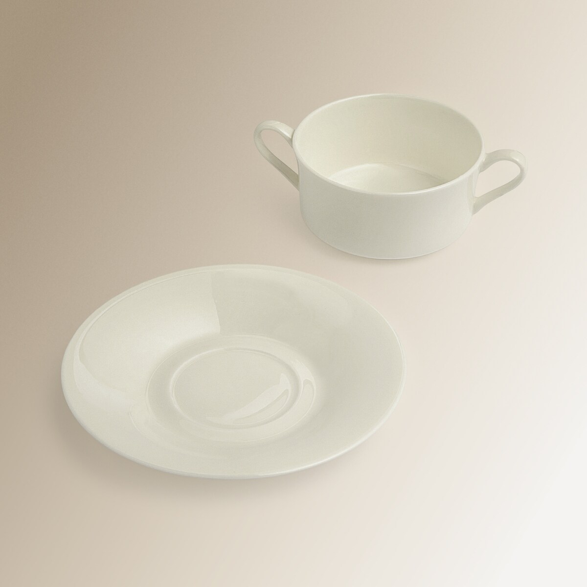 Chávena de consomé com prato redondo Bone China El Corte Inglés Branco-5