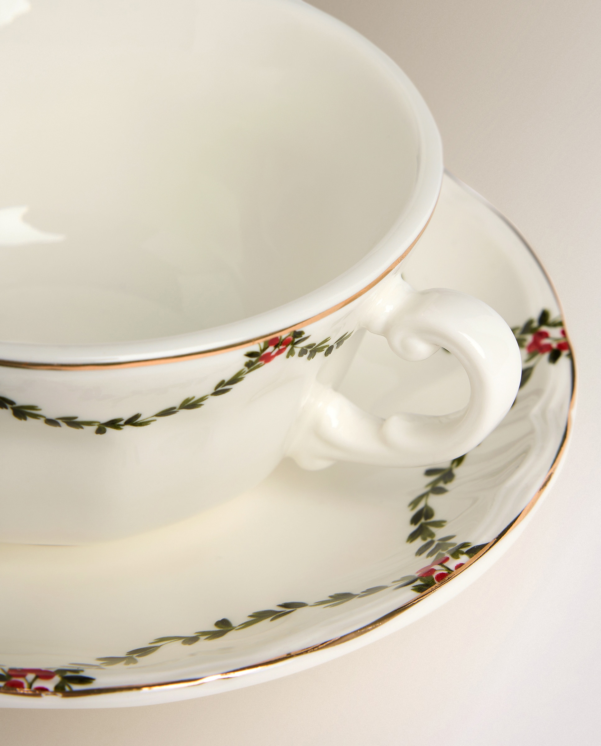 Chávena de Consommé com Prato Mistletoe Natal Cru-3