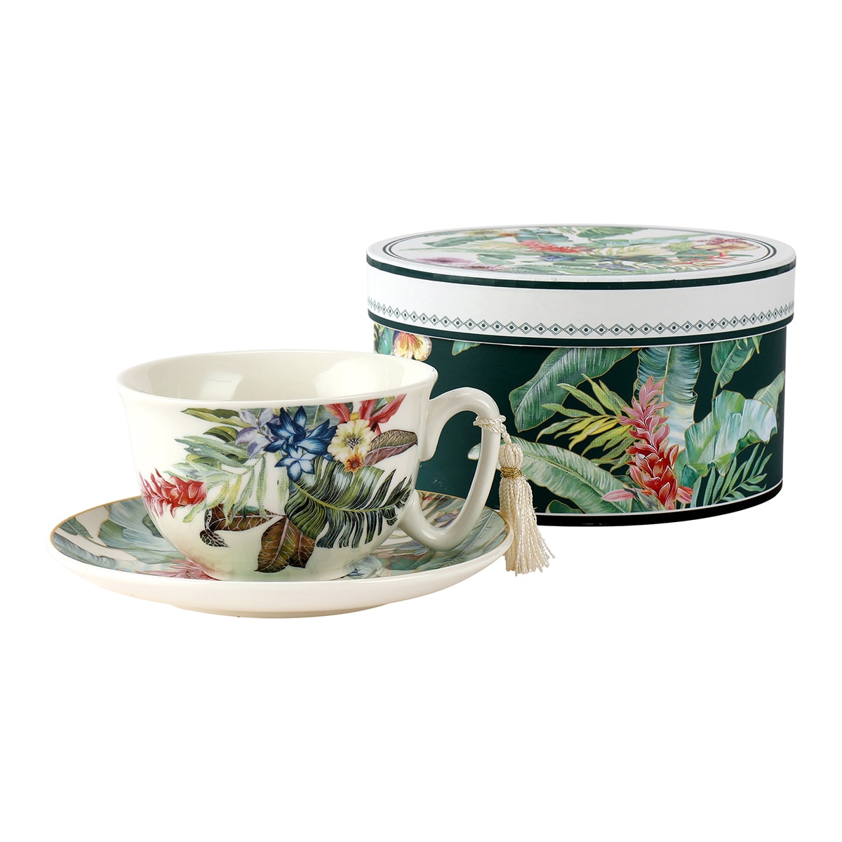 Chávena de chá com prato Flor Tropical El Corte Inglés Multicolor-1