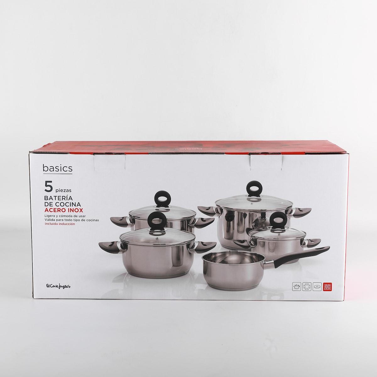Batería de cocina de 5 piezas de acero inoxidable Basics El Corte Inglés Acero-3