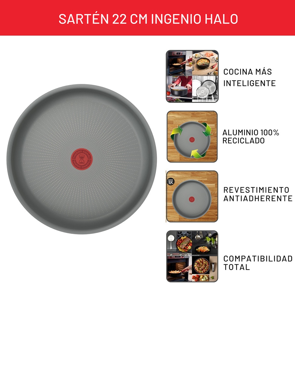 Cazo Tefal Ingenio Halo cazo 18 cm, con cuerpo de aluminio recliclado Negro-2