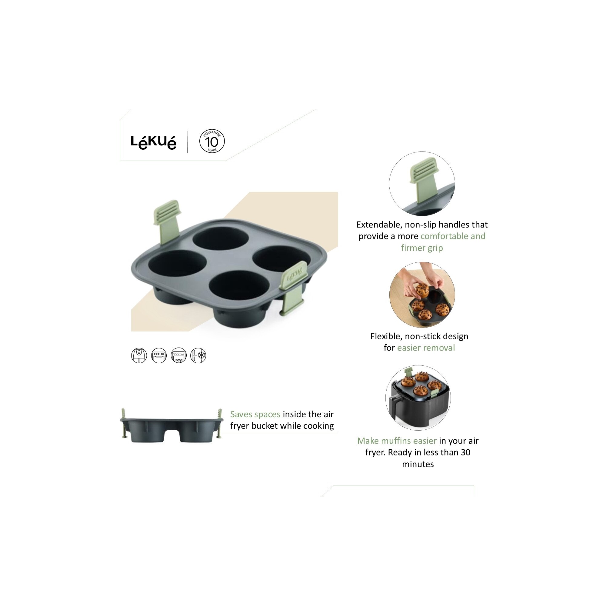 Molde para muffins de silicona Air Fryer Lékué - Gris Gris-5