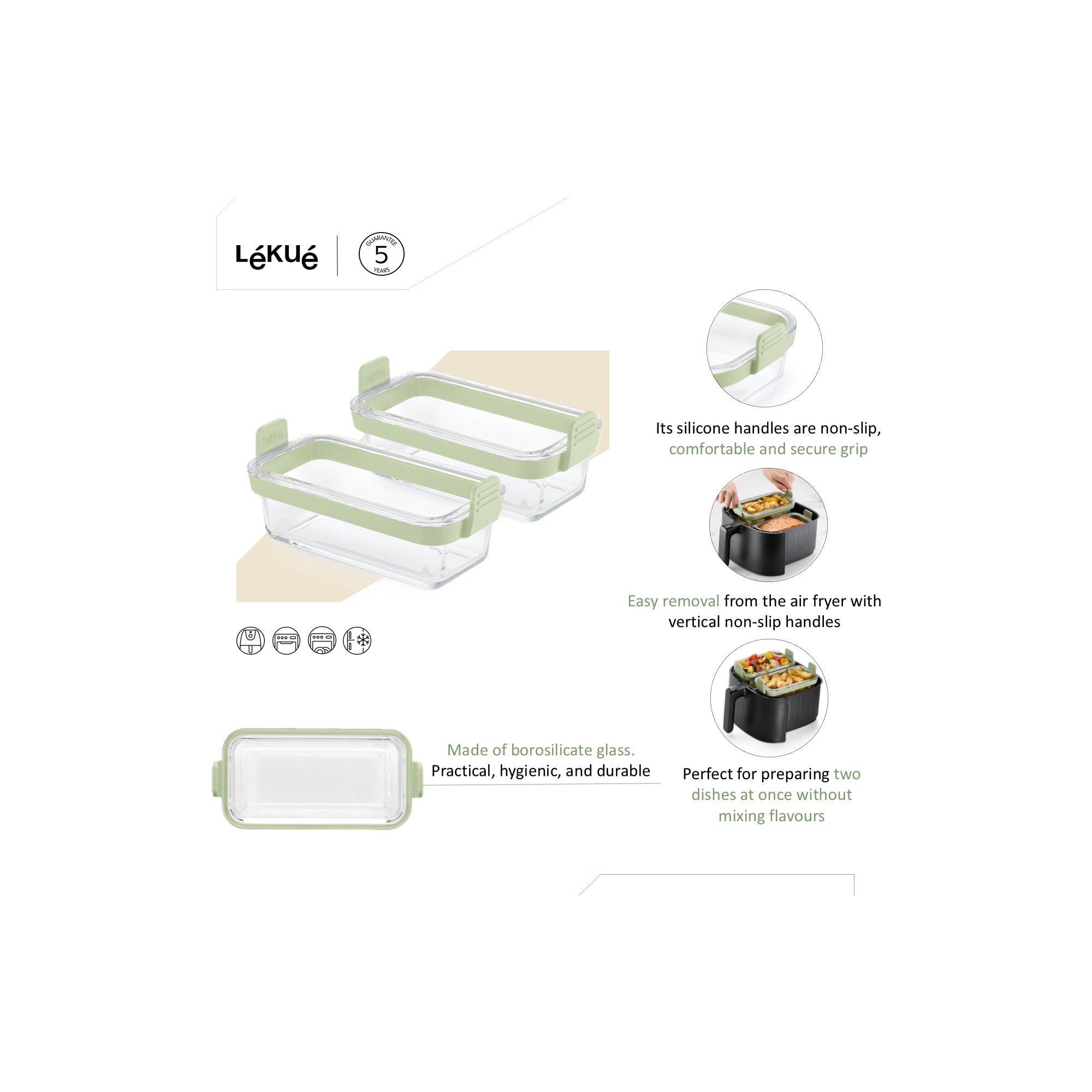 Conjunto de 2 Cestas Retangulares de Vidro Air Fryer Transparente-4