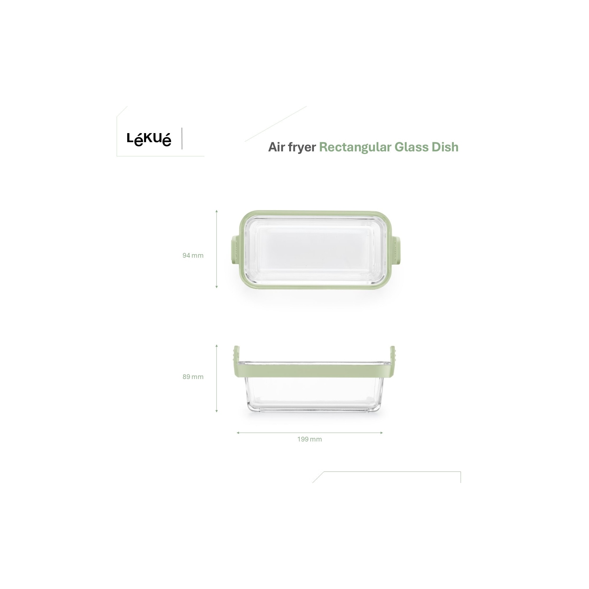 Conjunto de 2 Cestas Retangulares de Vidro Air Fryer Transparente-5