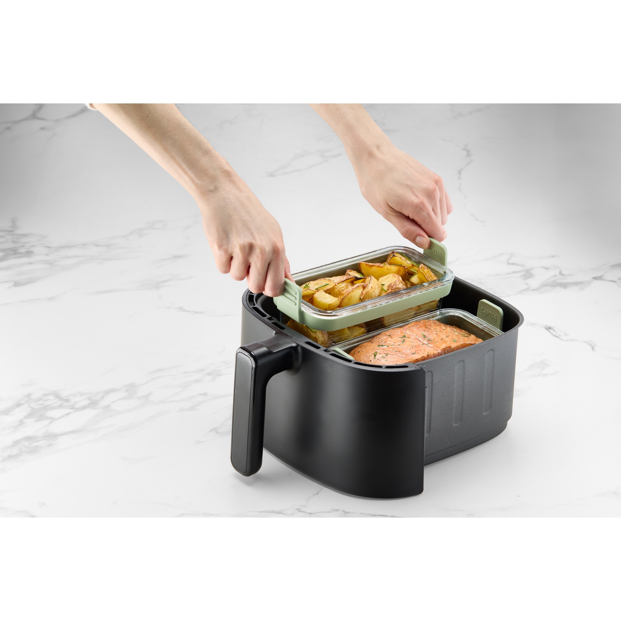 Conjunto de 2 Cestas Retangulares de Vidro Air Fryer Transparente-8