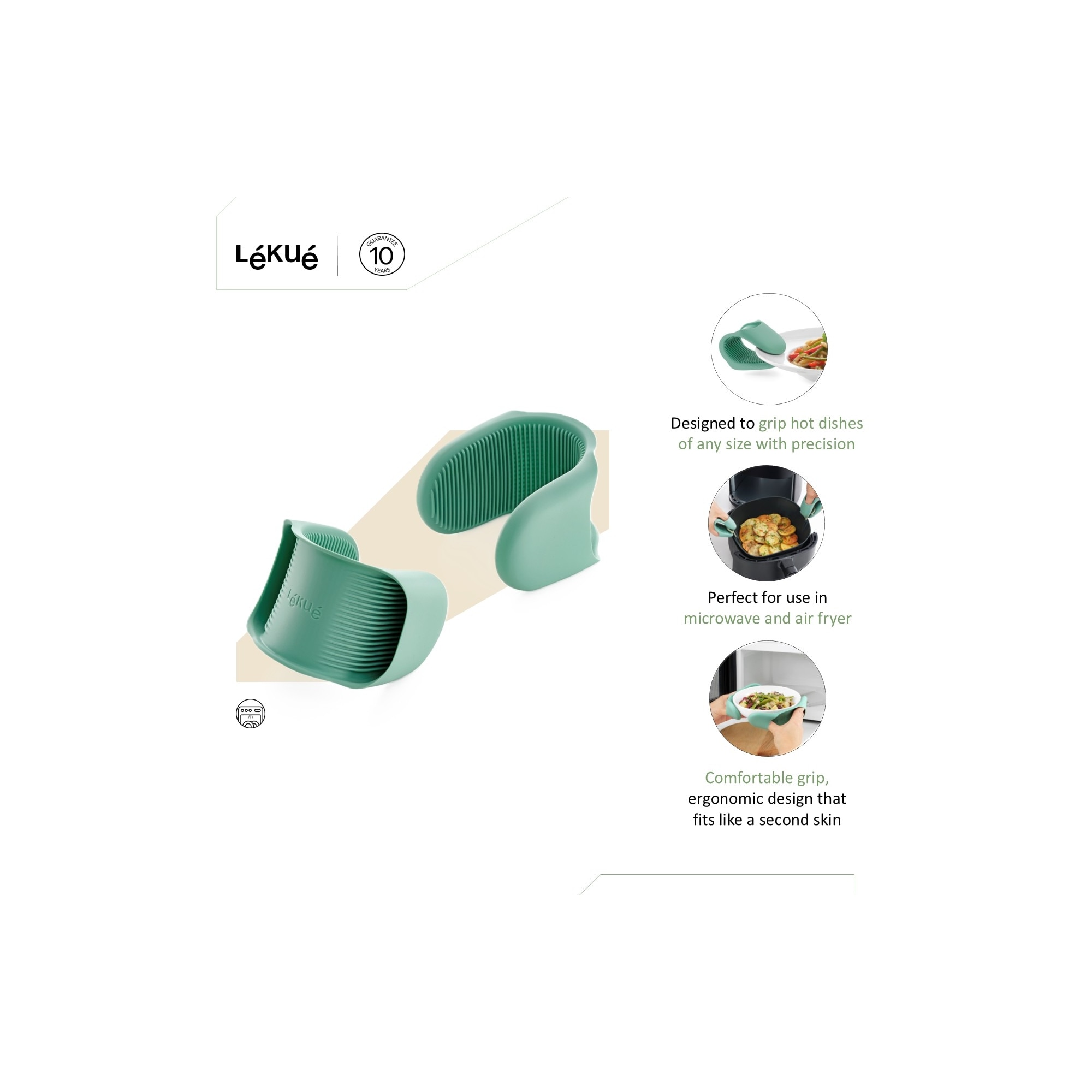 Conjunto de 2 Mini Luvas de Silicone Air Fryer Verde-4