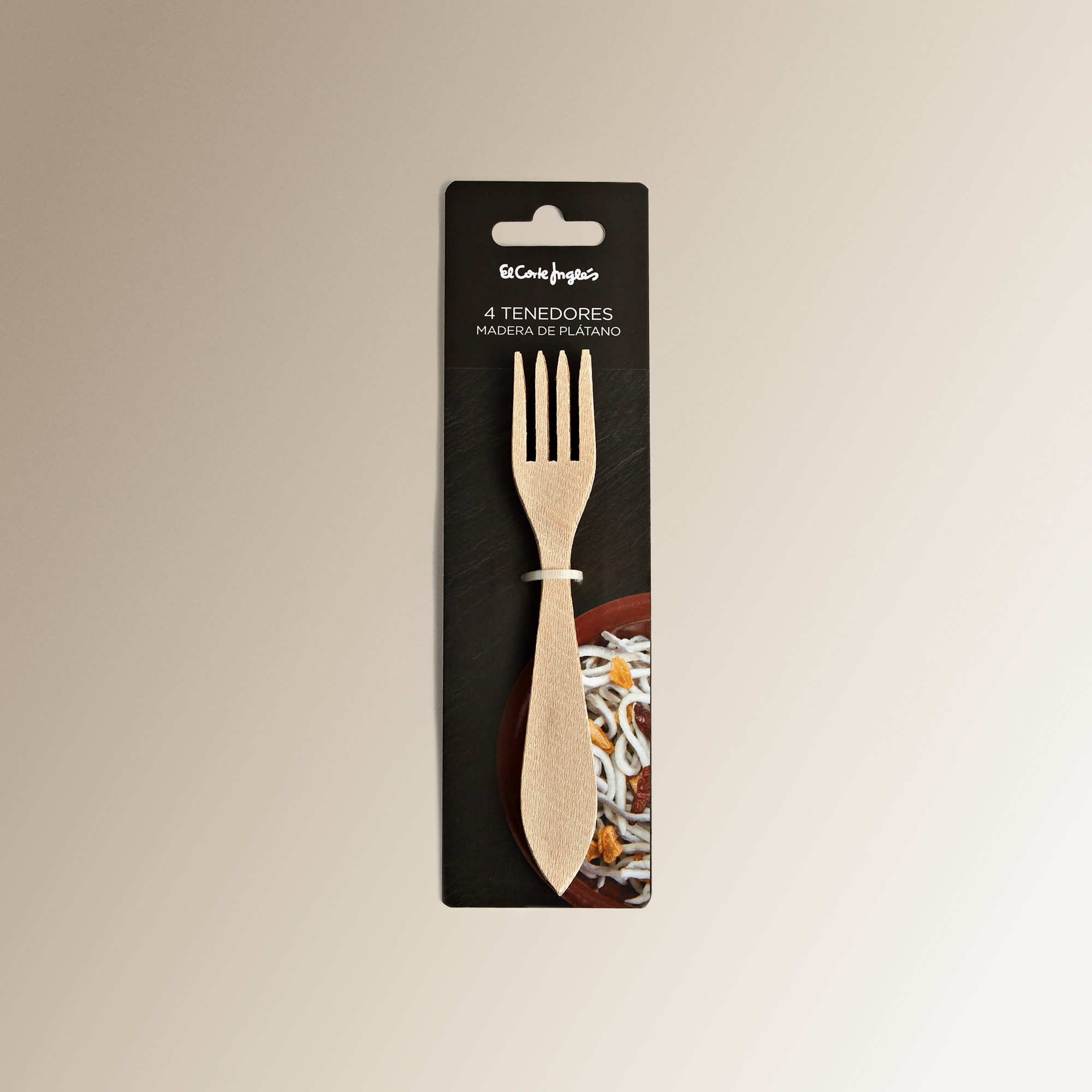 Set 4 tenedores de madera angulas El Corte Inglés Natural-4