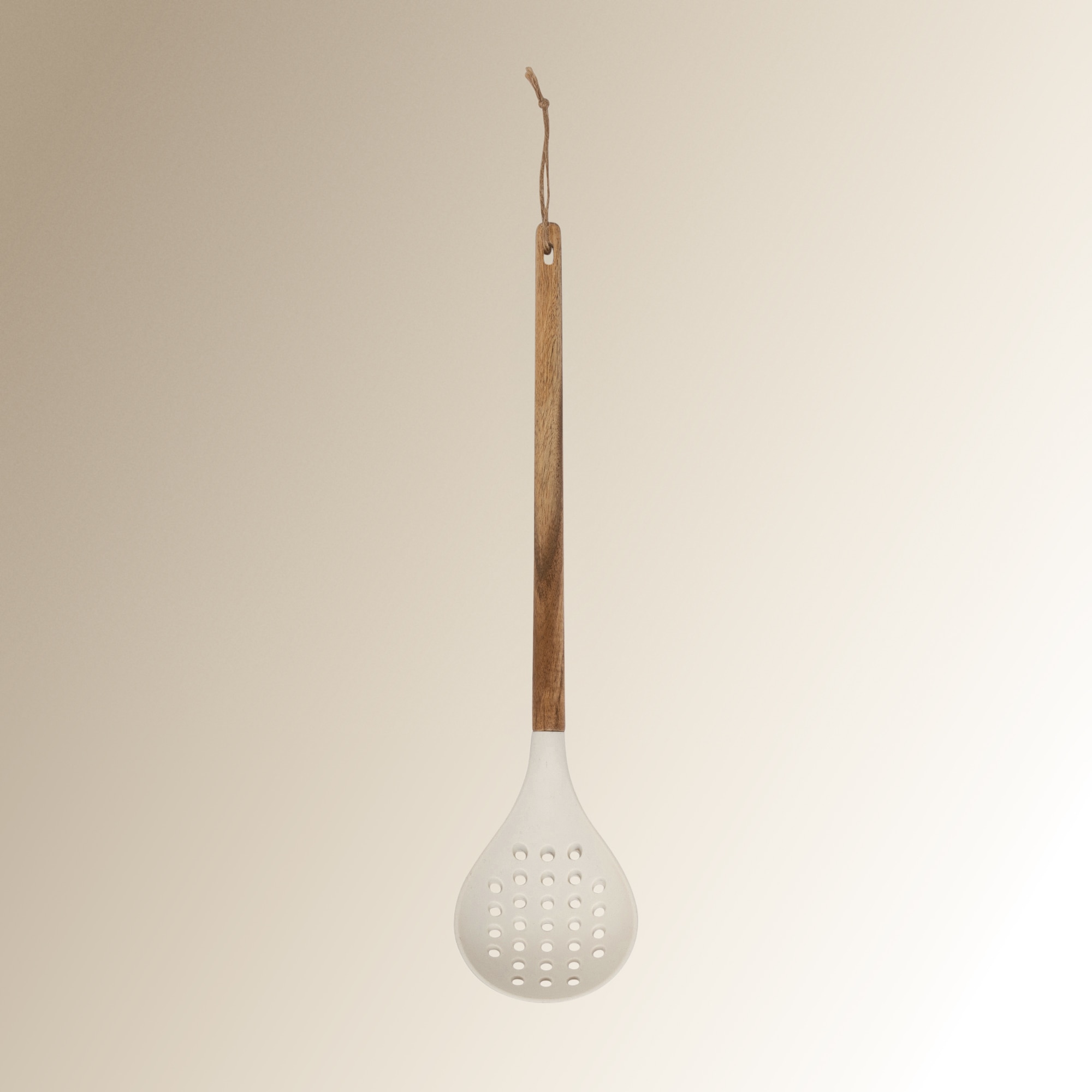 Escumadeira de silicone e madeira de acácia Cru-1