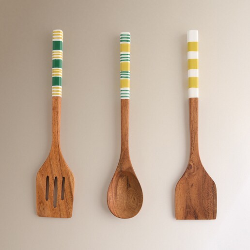 Set de 3 utensilios de cocina de madera pintado a mano Market
