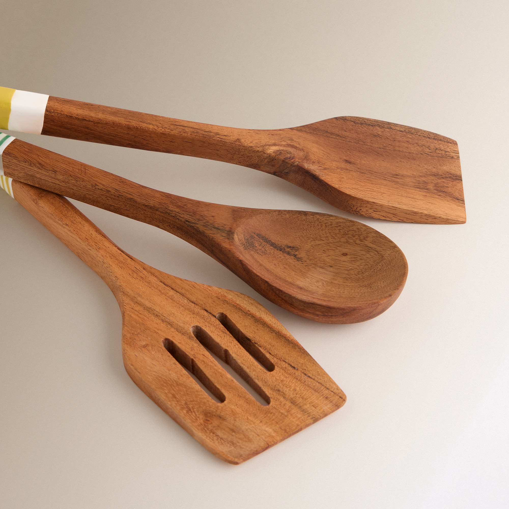 Conjunto de 3 Utensílios de Cozinha de Madeira Pintados à Mão Natural-2