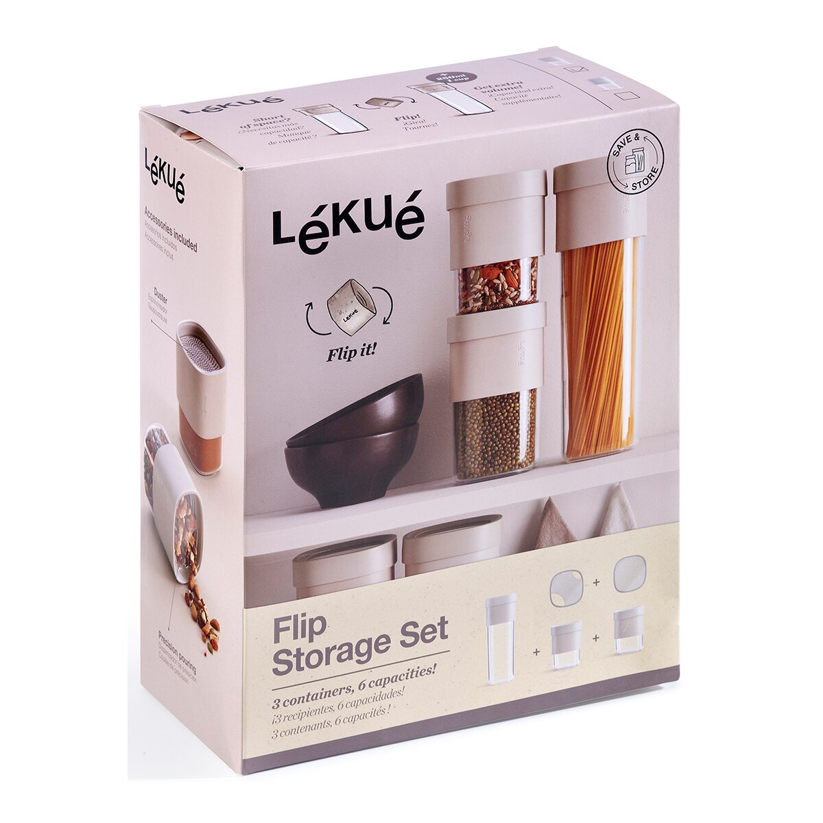 Conjunto de 3 frascos de conserva com acessórios Flip Storage Verde Verde-9