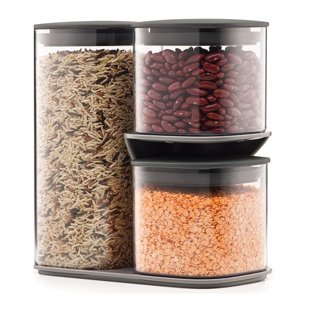 Conjunto de 3 Frascos de Cozinha com Suporte Podium Transparente-2