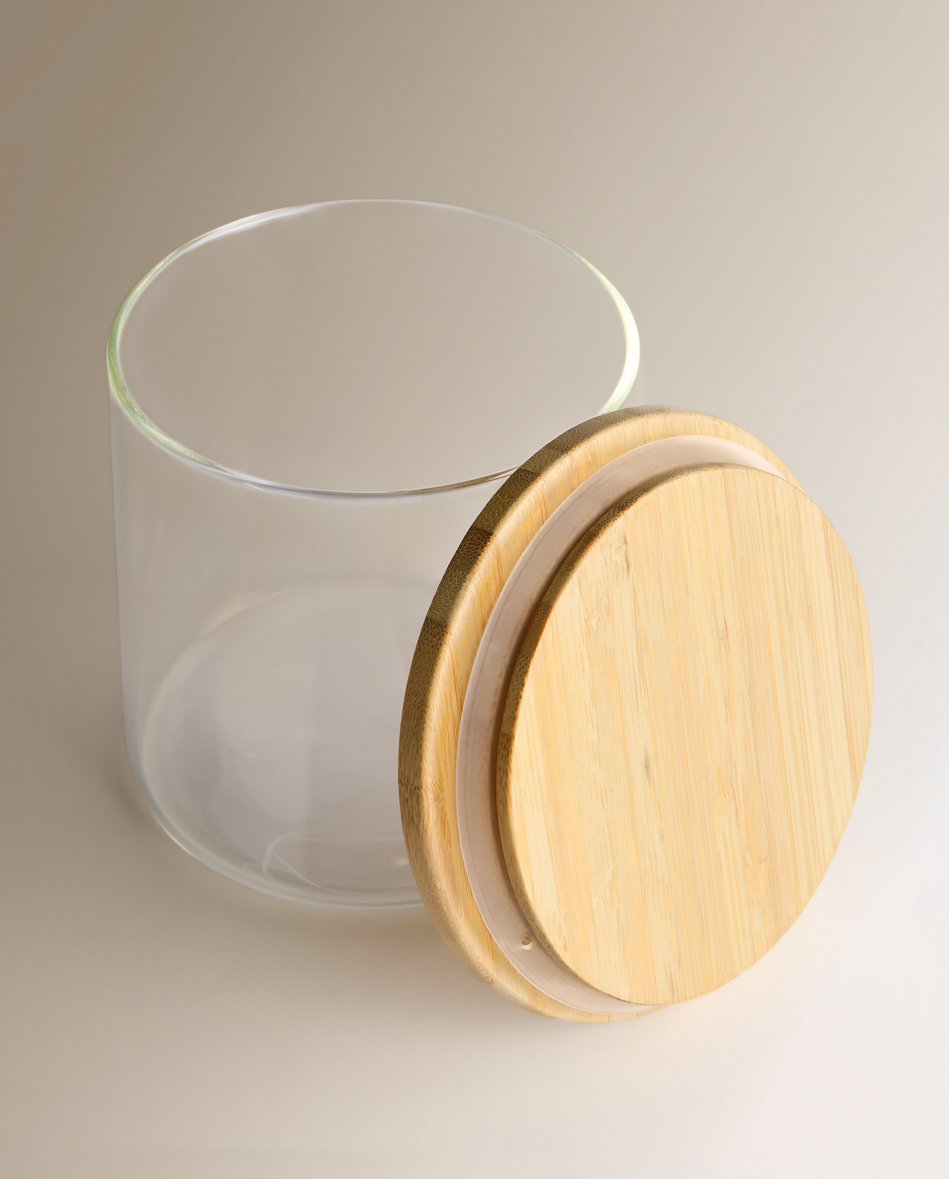 Frasco de cozinha de vidro com tampa de bambu Transparente-2