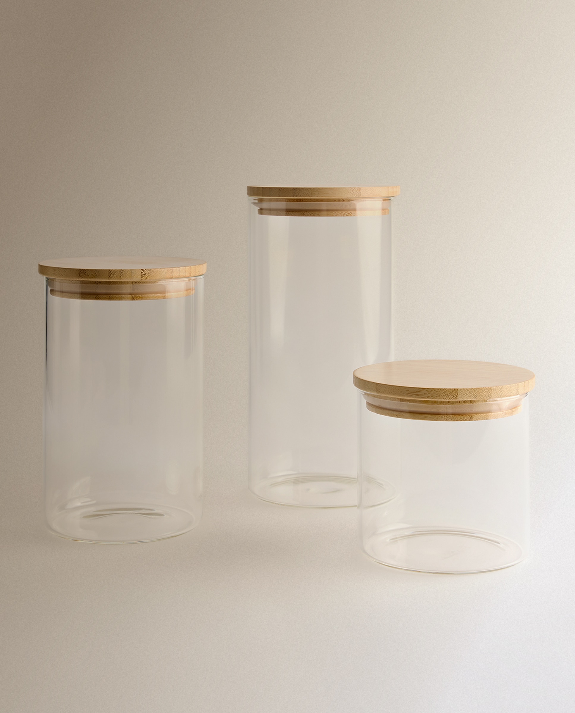 Frasco de cozinha de vidro com tampa de bambu Transparente-3