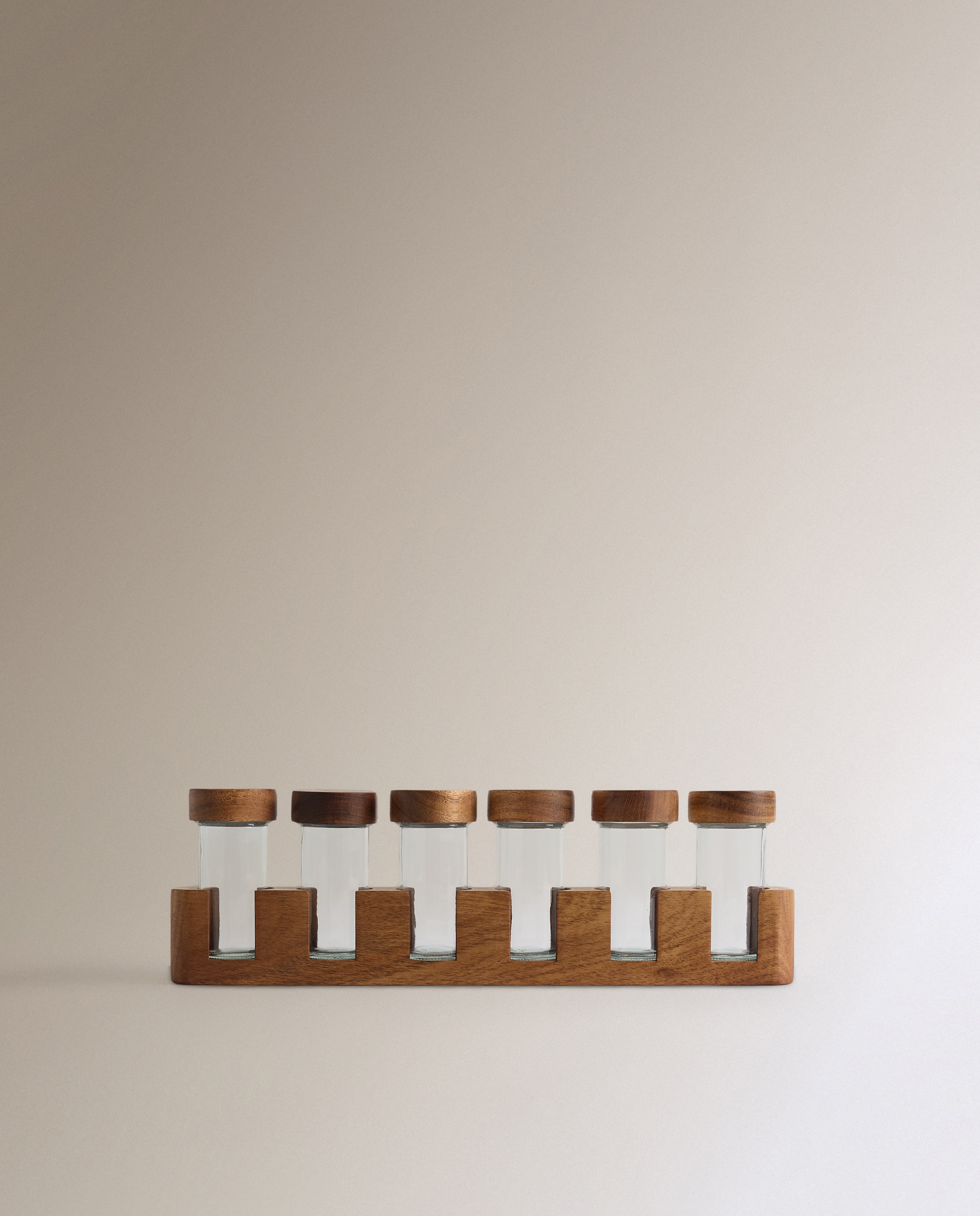 Conjunto de 6 frascos para especiarias Acácia Natural-1