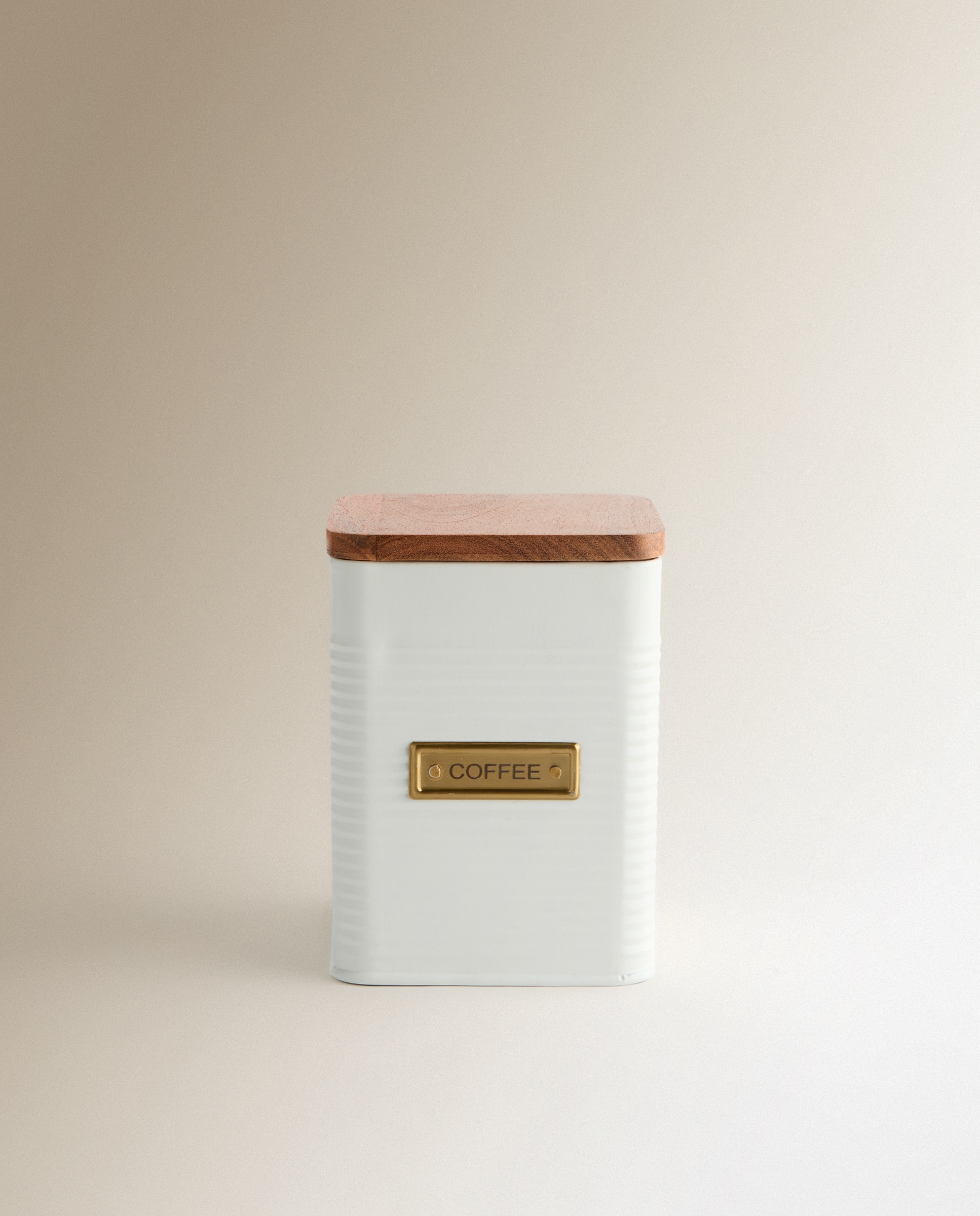 Frasco para Café com Tampa de Madeira Metal Branco-1