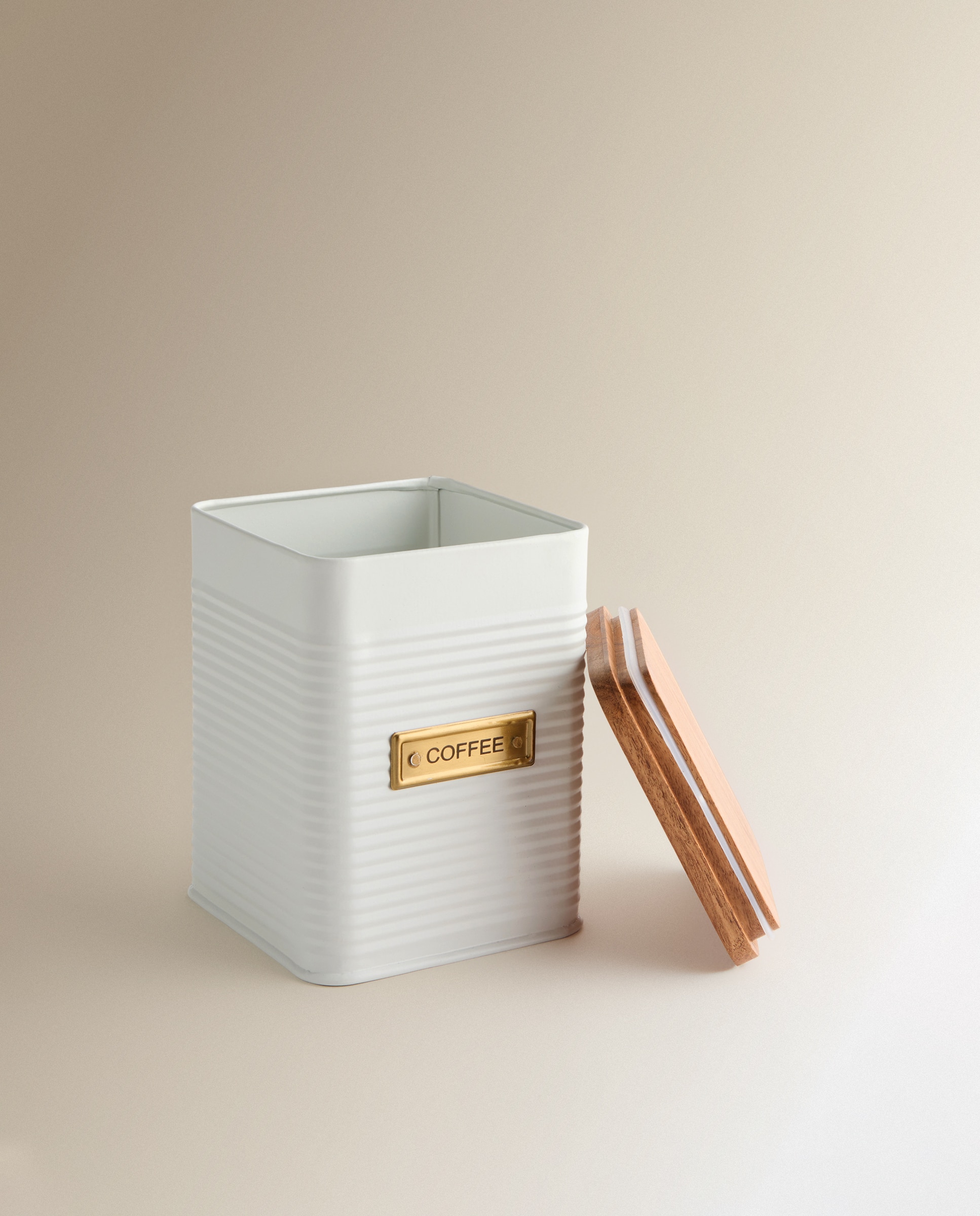 Frasco para Café com Tampa de Madeira Metal Branco-2