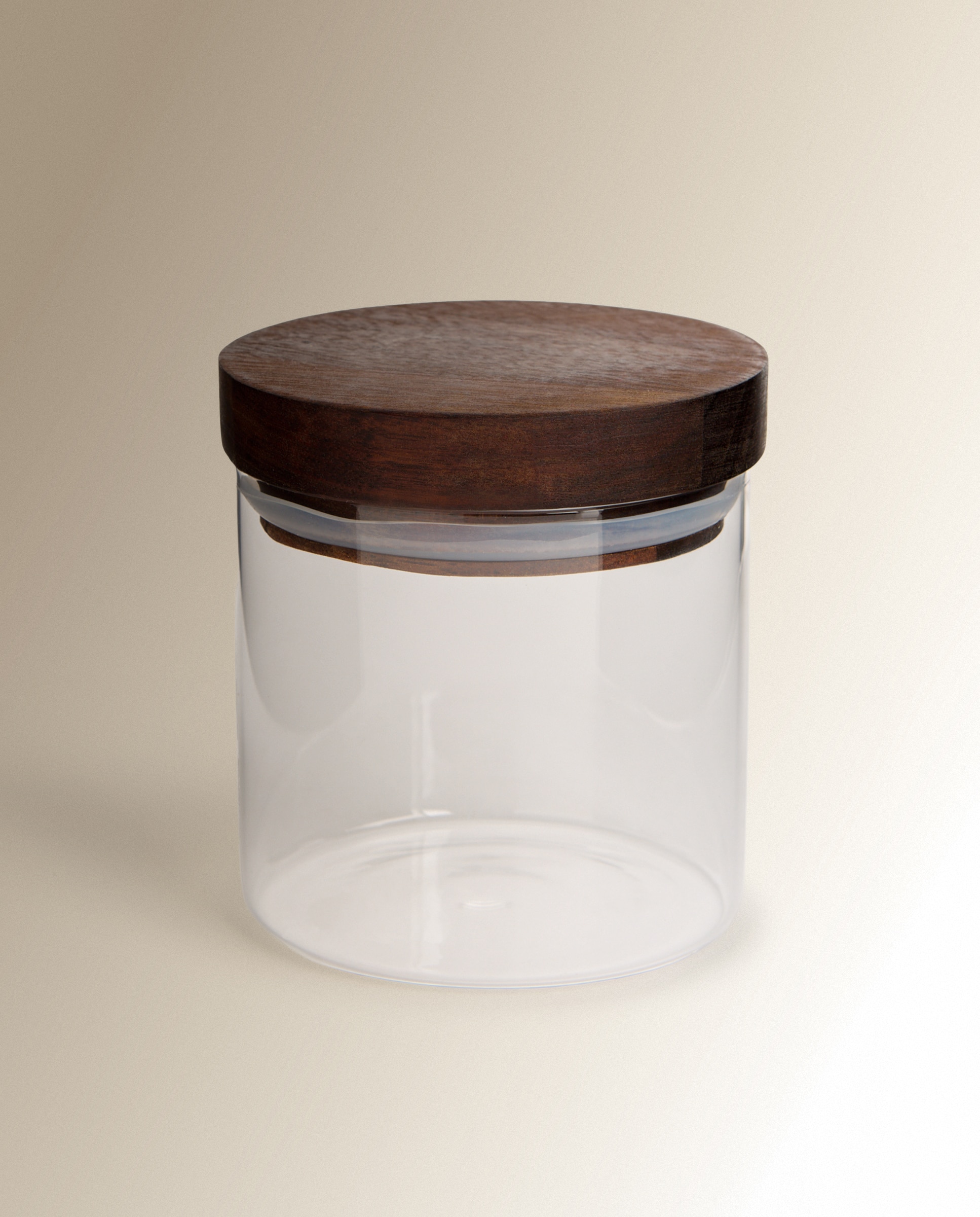 Imagen 0 de Bote de vidrio con tapa de madera Contemporáneo Transparente