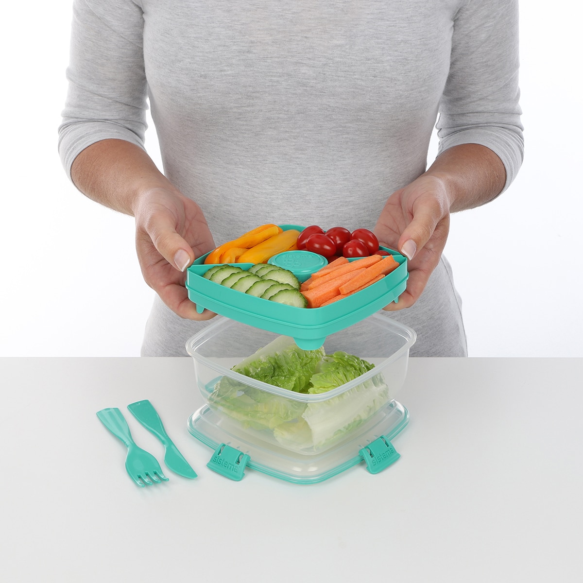 Recipiente Hermético Quadrado para Saladas To Go Verde-6