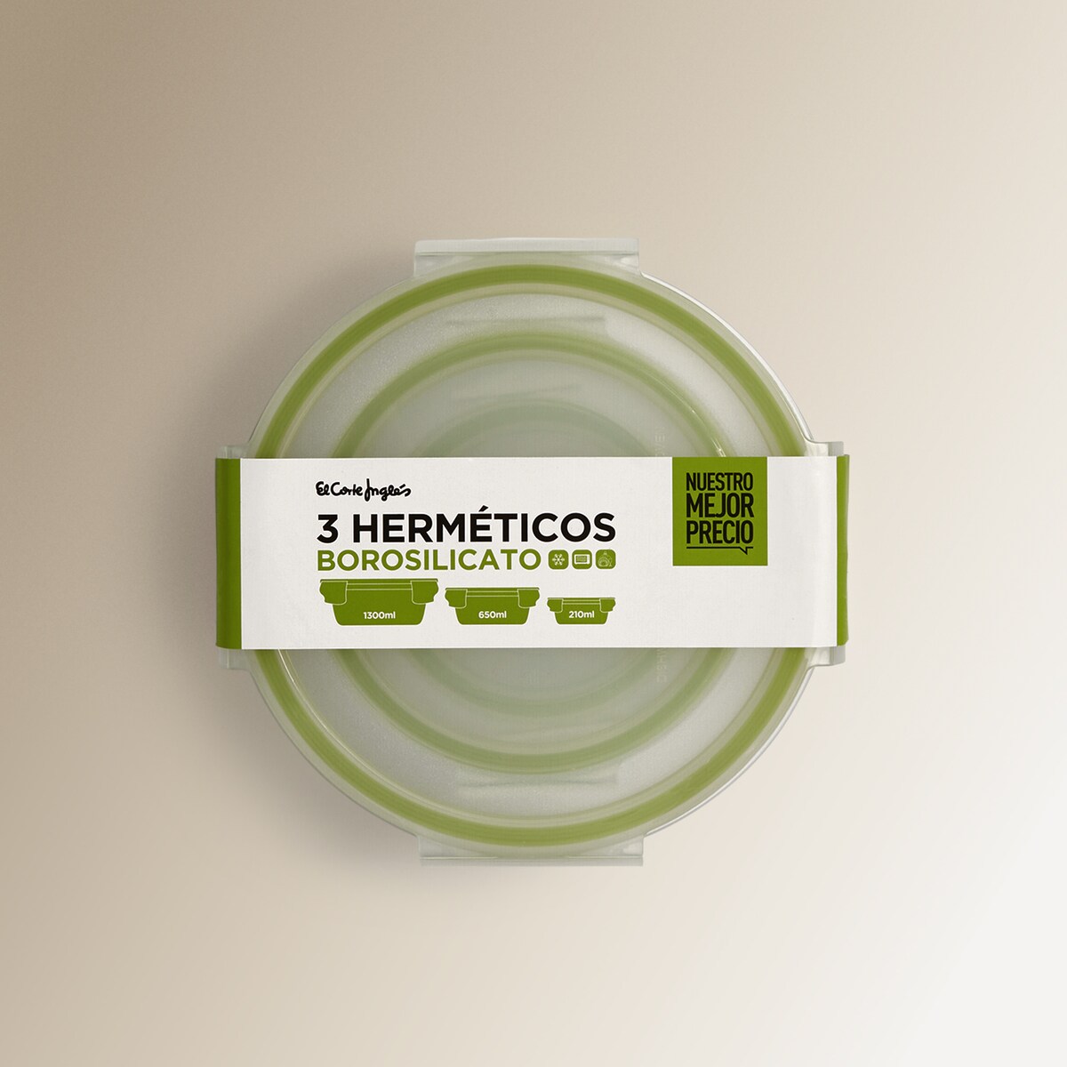 Set 3 herméticos redondos vidrio borosilicato Nuestro Mejor Precio - El Corte Inglés Transparente-6