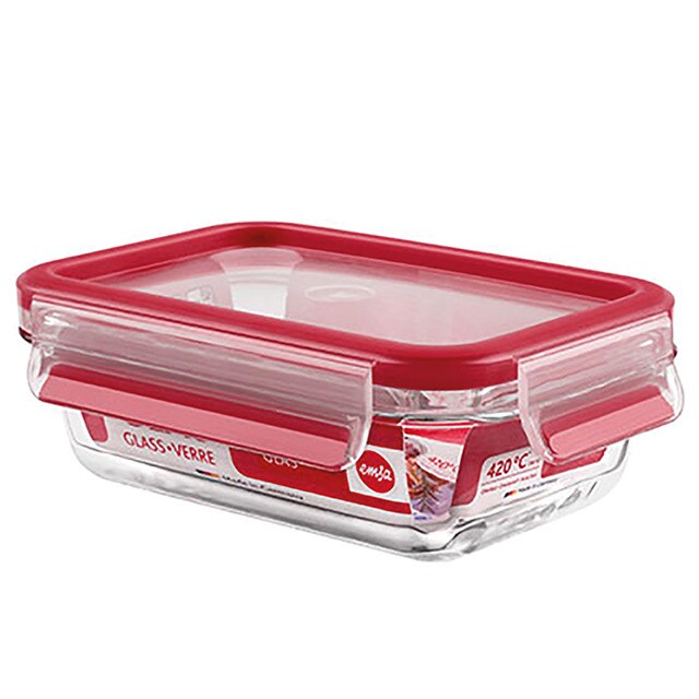 Recipiente hermético rectangular de vidro Clip & Close Glass Emsa Vermelho-2